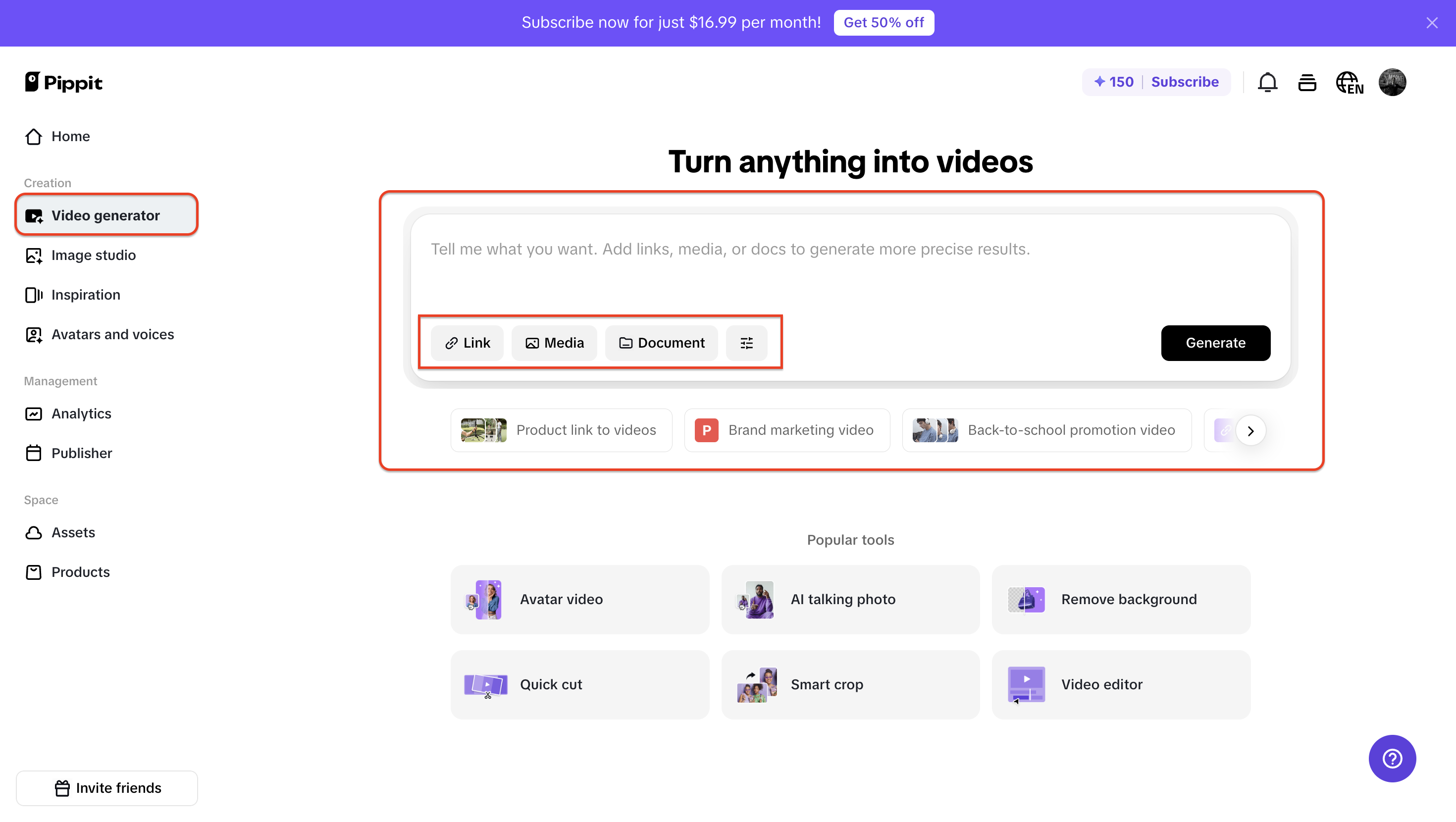Enter prompt or anything and generate
