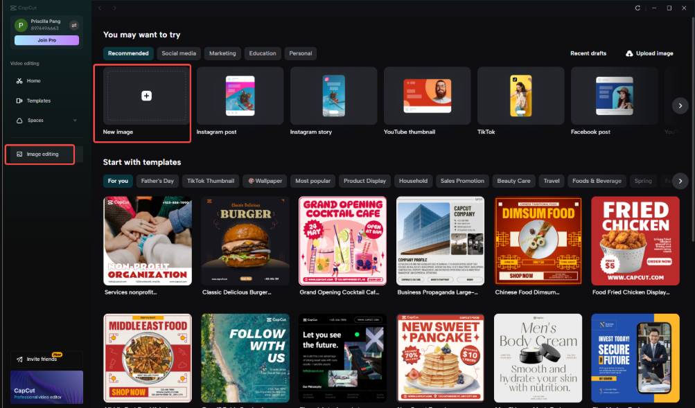 Selecting the Image editing feature in CapCut
