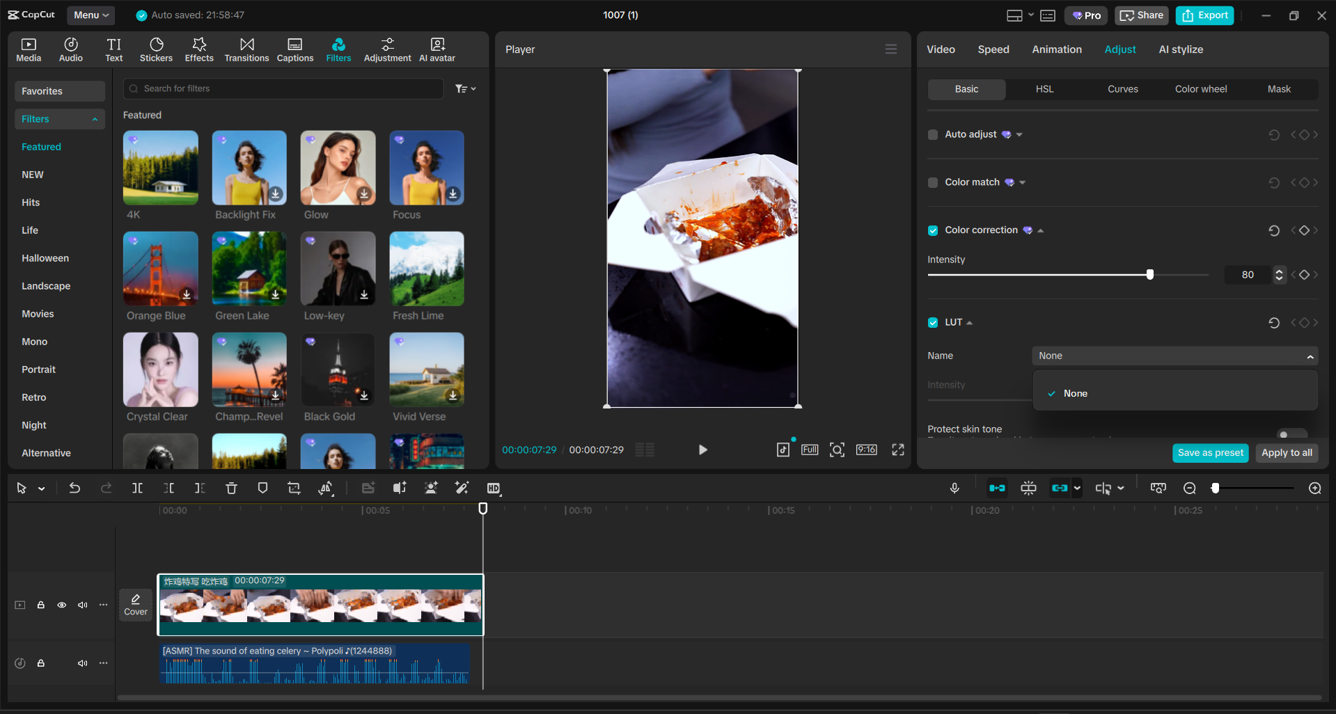 Interface of the CapCut desktop video editor - an easy to use tool for editing Instagram food reels