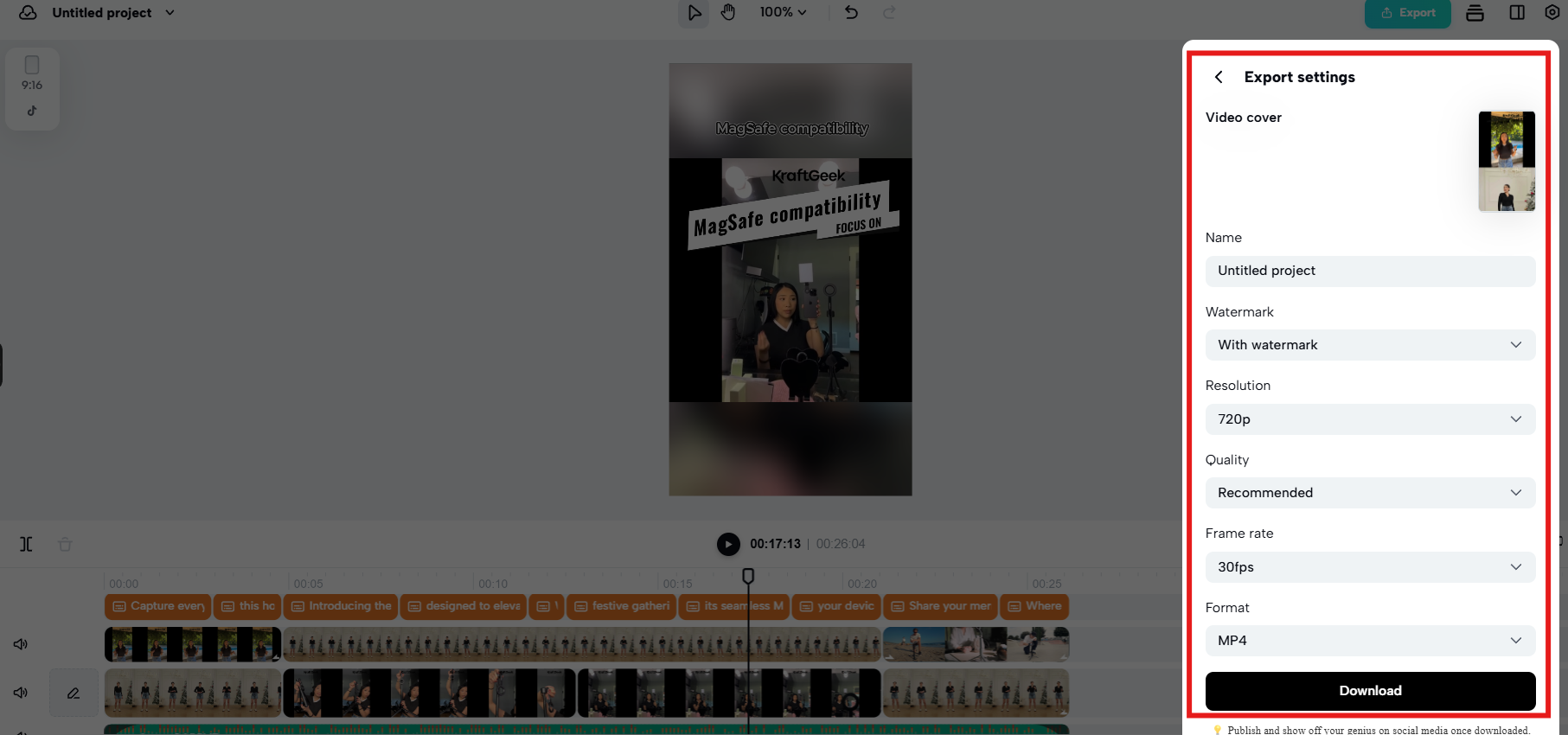 Export the video