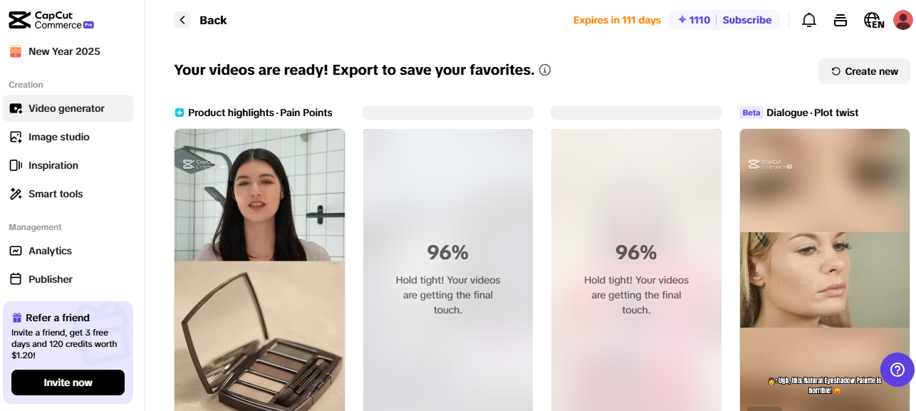 Pippit-Dashboard mit Hervorhebung von Dropshipping-Tools zur Erstellung ansprechender Produktvideos und Marketinginhalte.