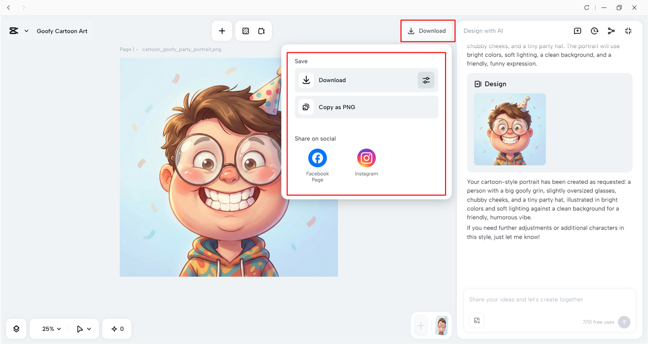 Downloading the image from the CapCut desktop video editor 