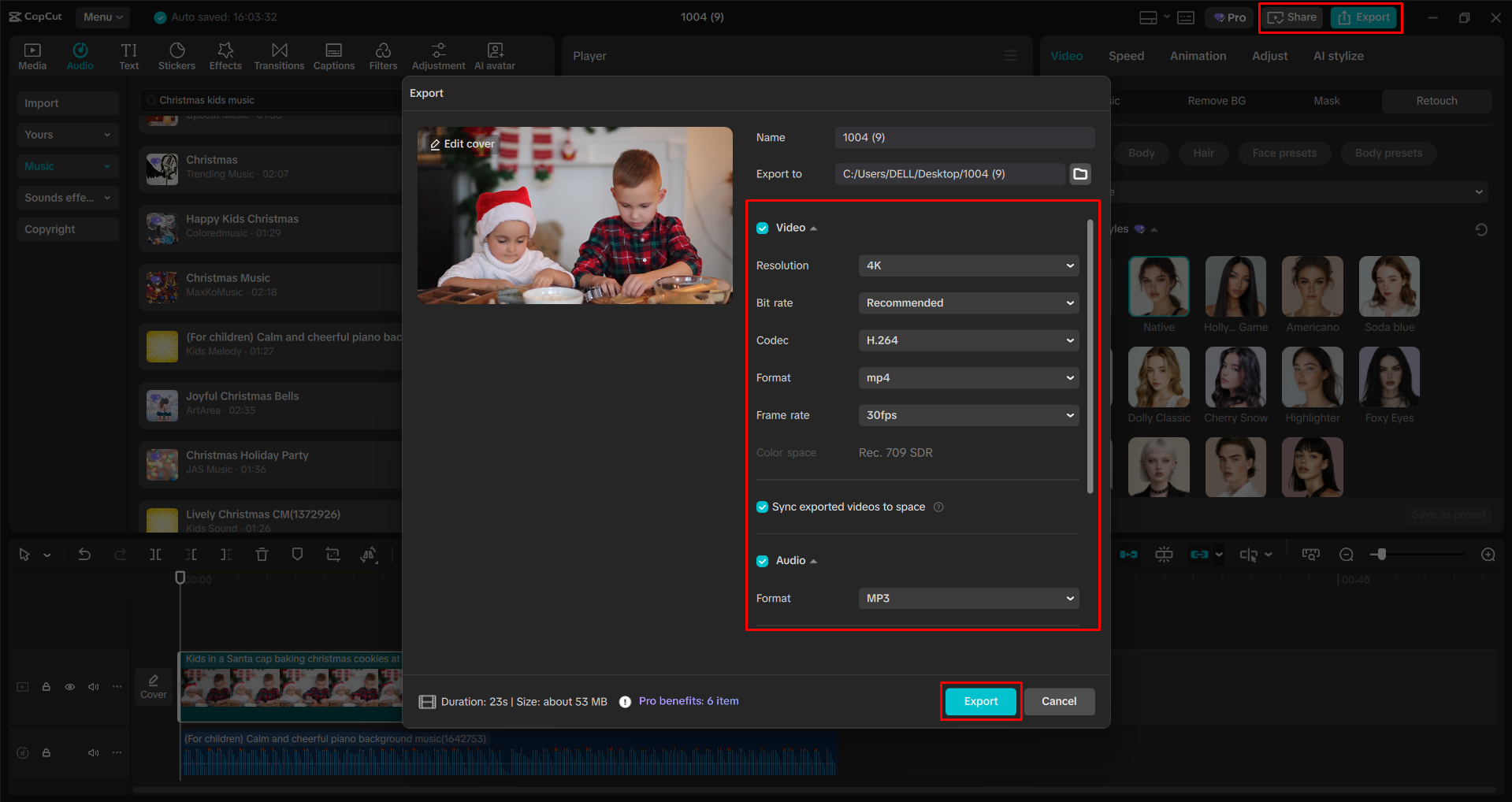 Exporting a video from the CapCut desktop video editor