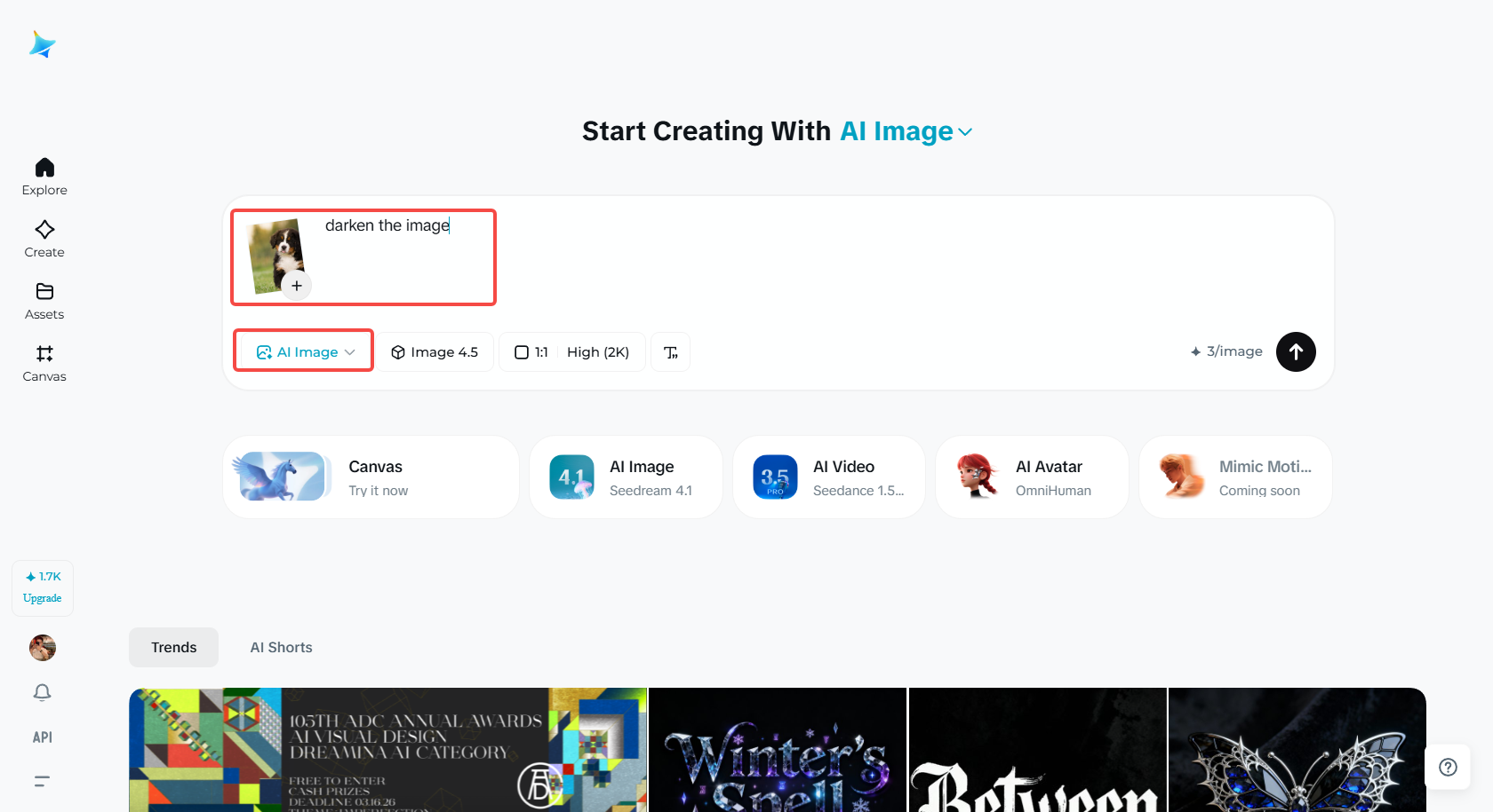 Accessing the "AI Image" feature and inputting the image