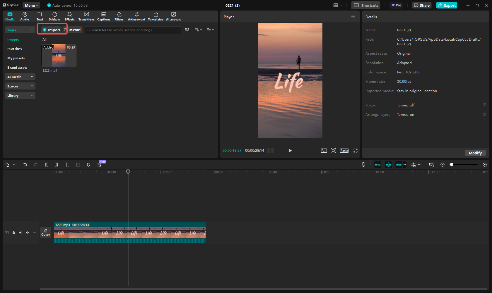 Import the Reel