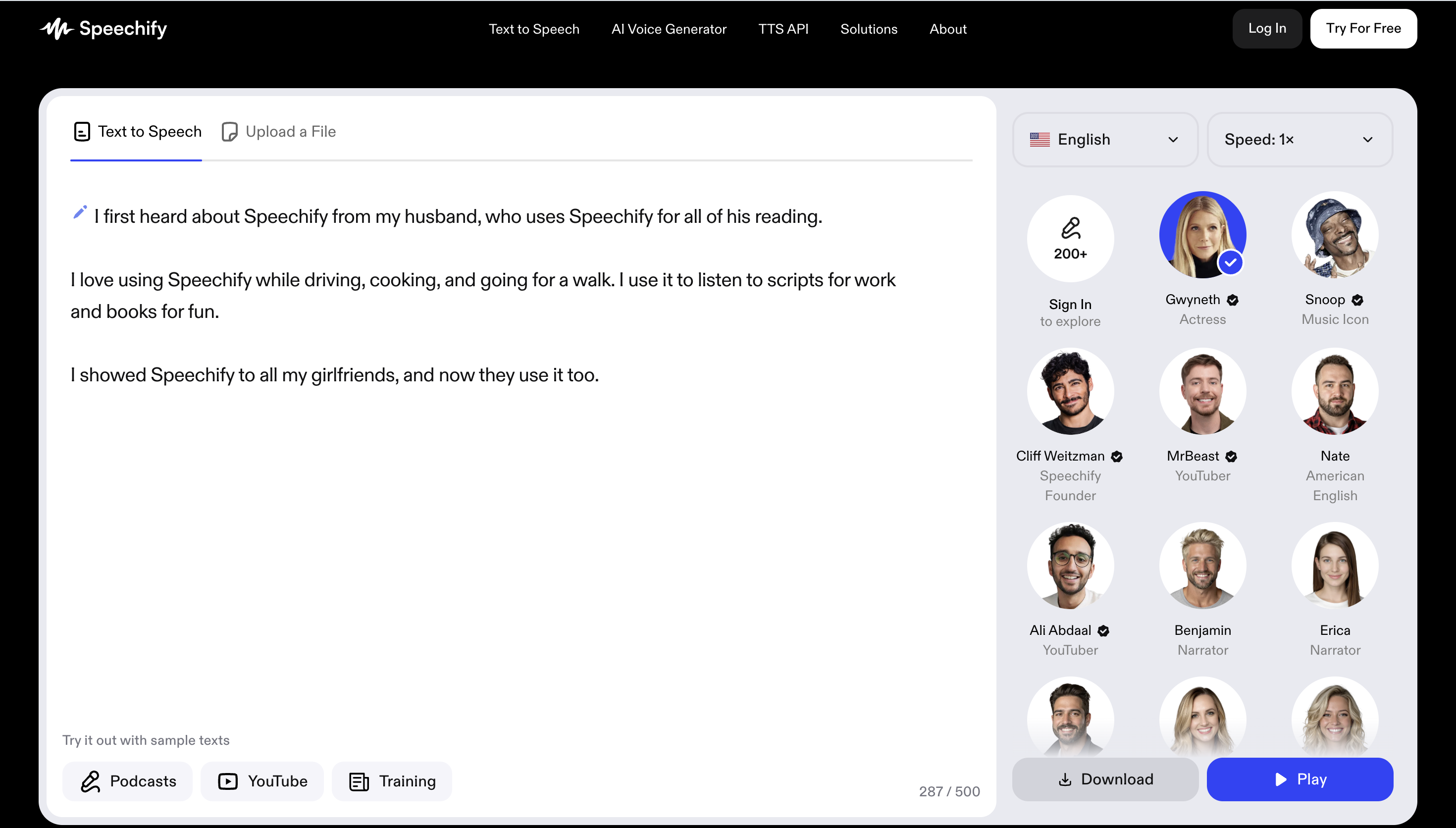 Speechify homepage