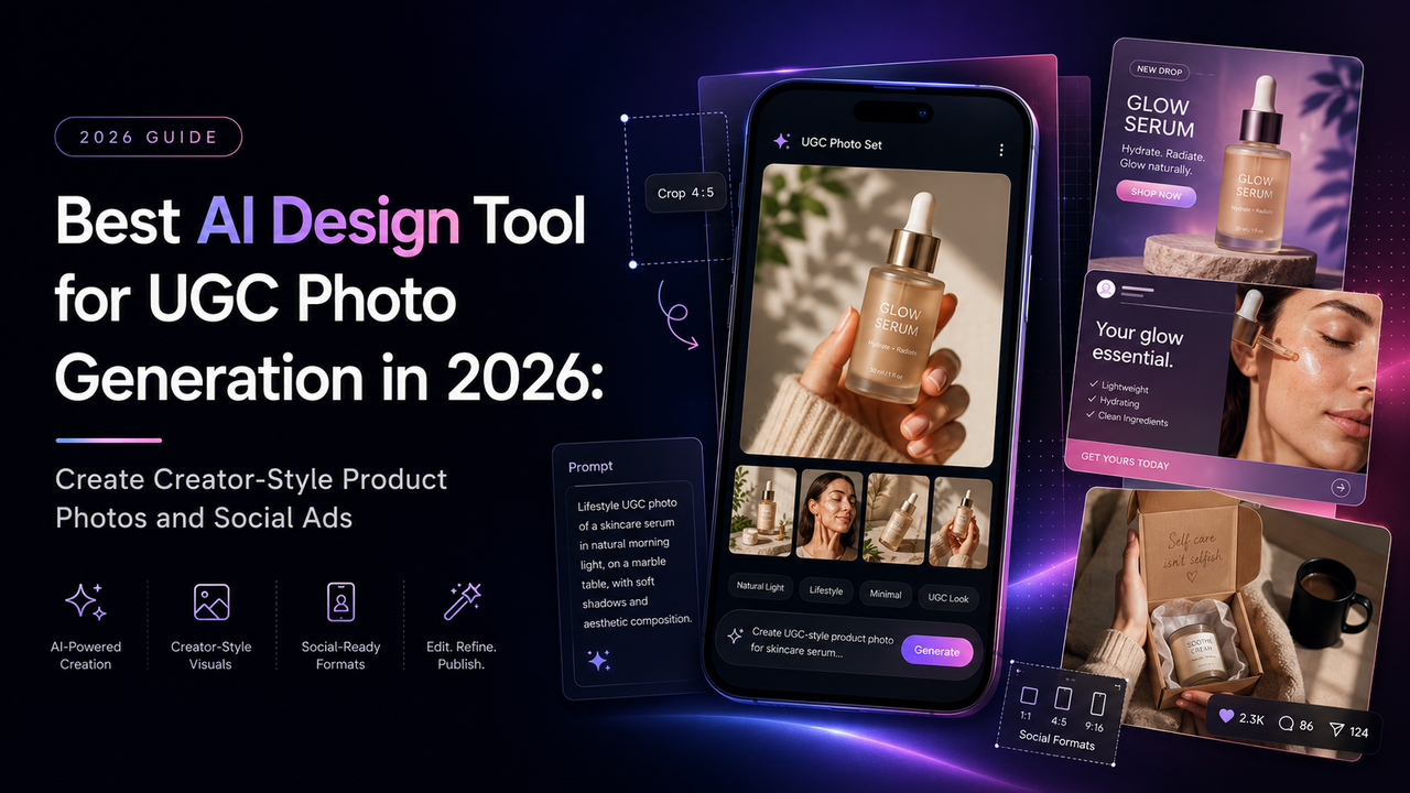 Công cụ thiết kế AI tốt nhất để tạo ảnh UGC vào năm 2026: Tạo ảnh sản phẩm theo phong cách người sáng tạo và quảng cáo xã hội
