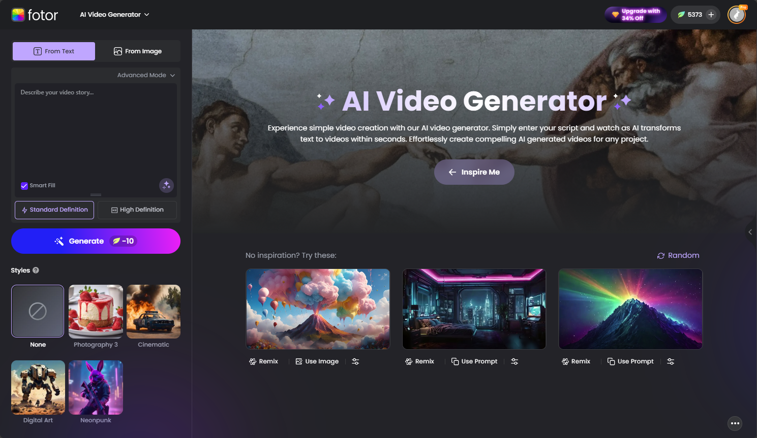 Interface of Fotor - another free AI video generator with no sign up