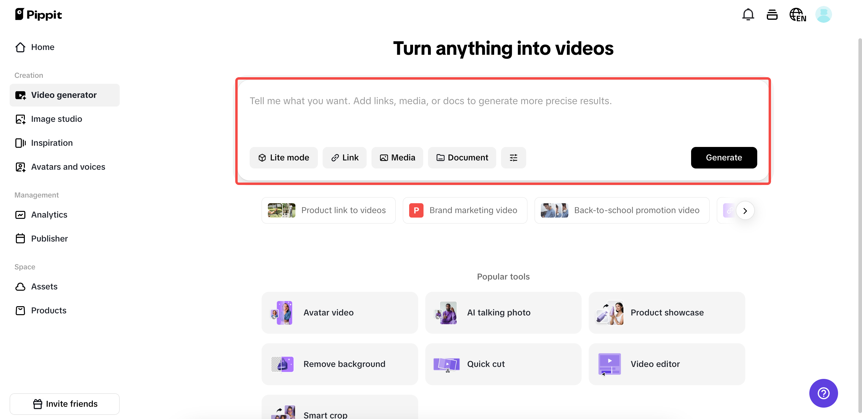 Mở giao diện trình tạo video.