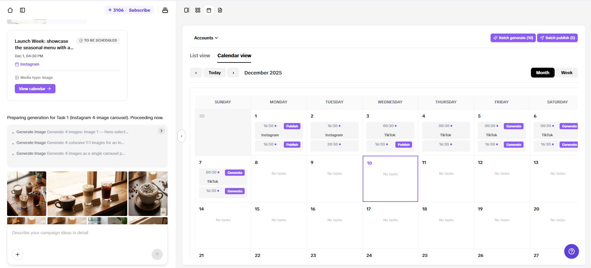 Smart posting calendar with hands-free publishing