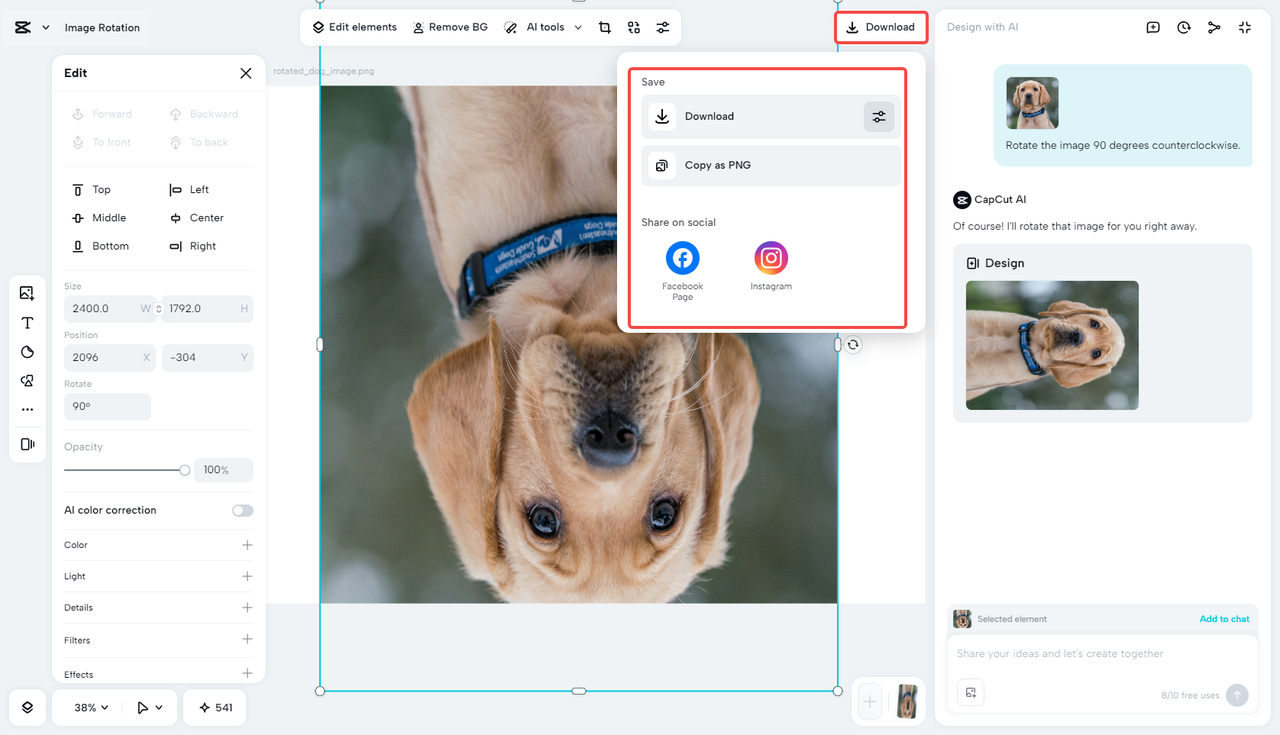 Export the rotated image 