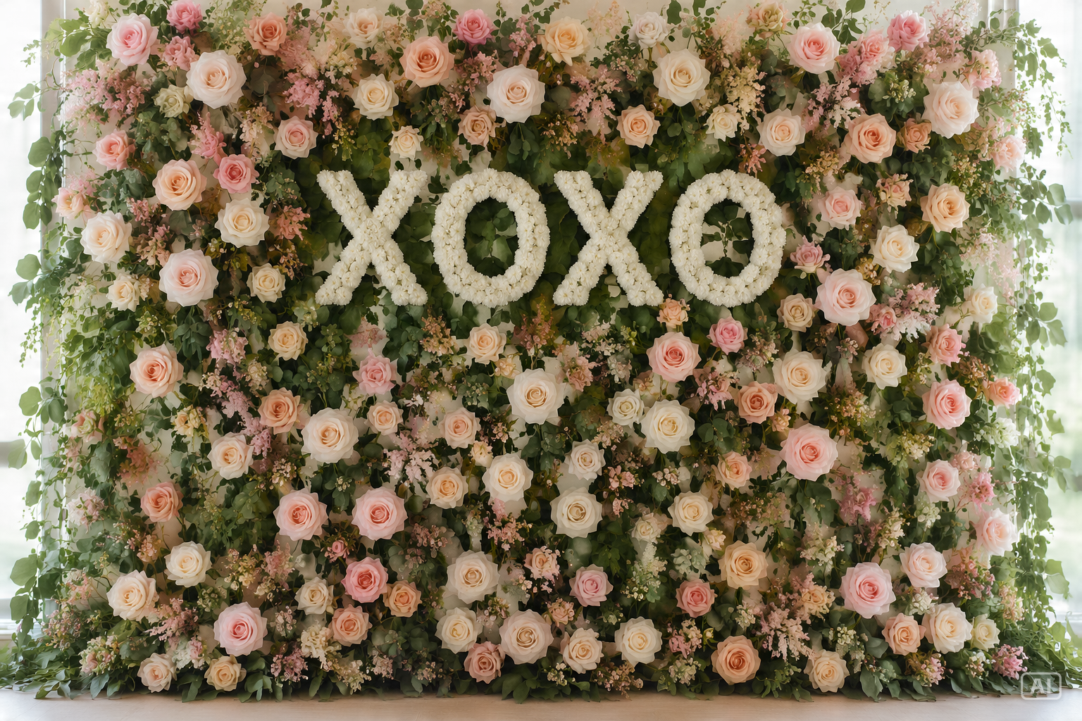 Floral XOXO photo booth backdrop generated by Pippit