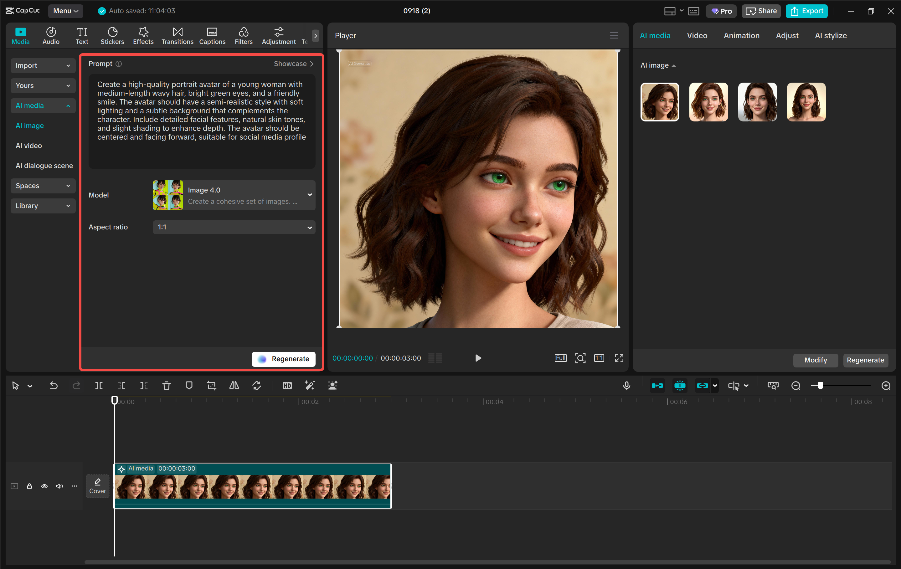 Generating an image with AI in the CapCut desktop video editor