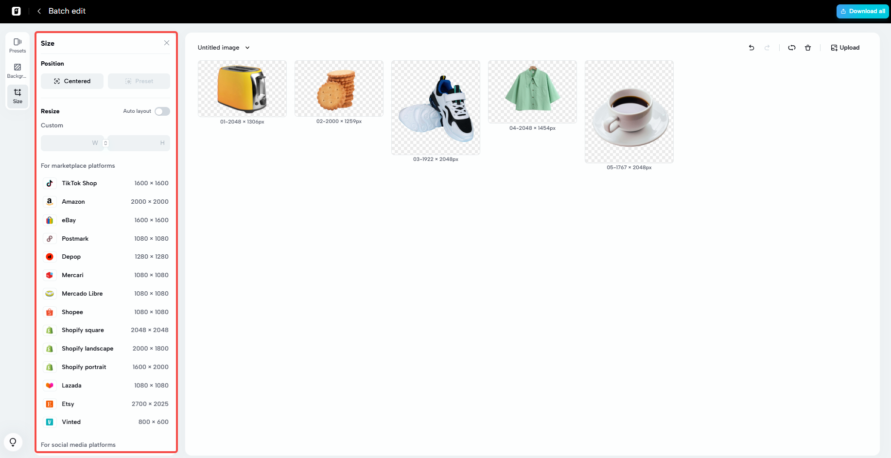 Customizable size options