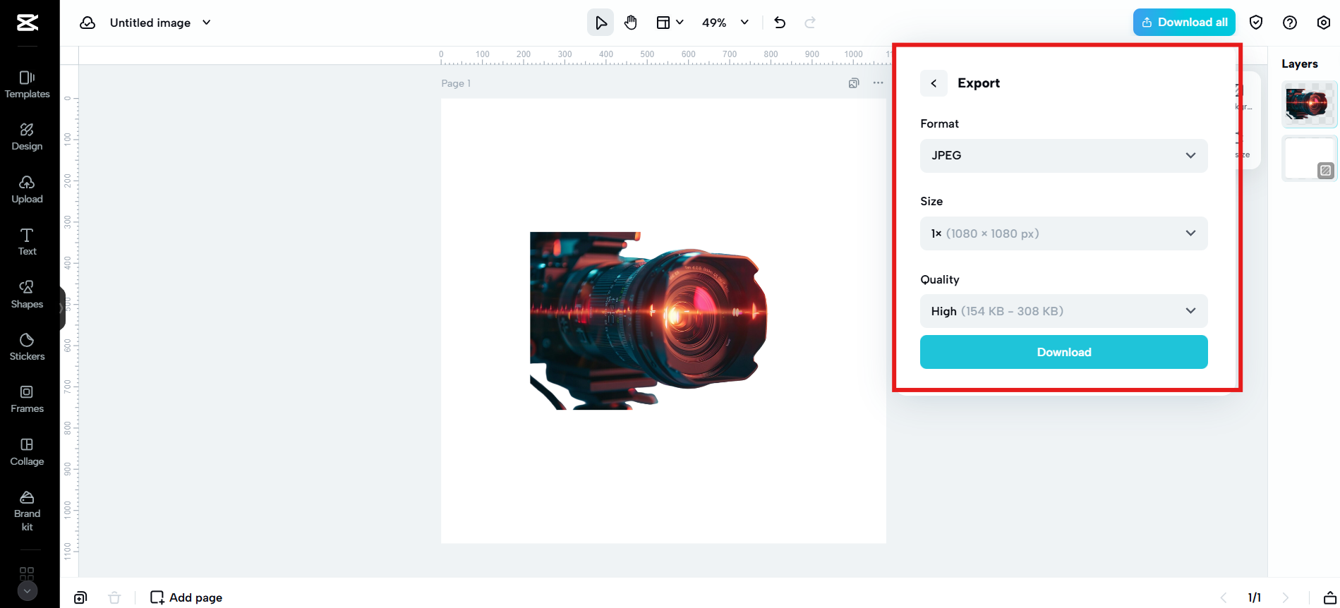Refine, resize and download