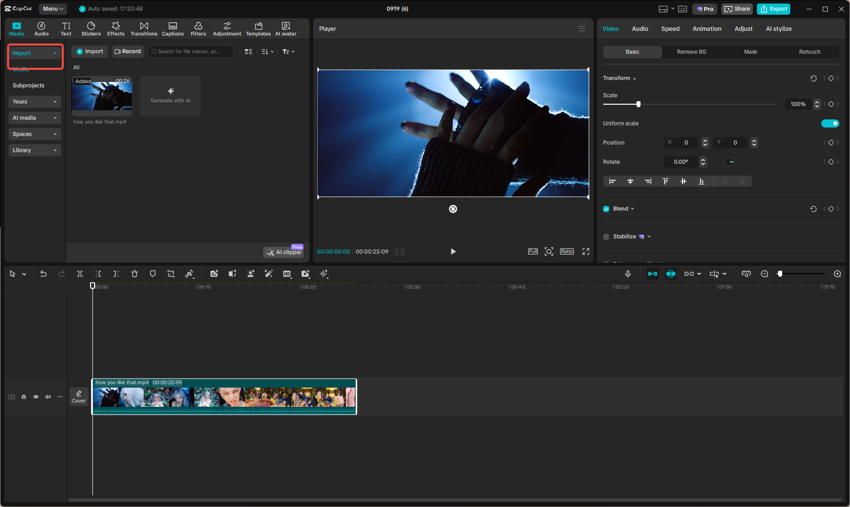 Importieren Sie das Video in die CapCut Schnittstelle