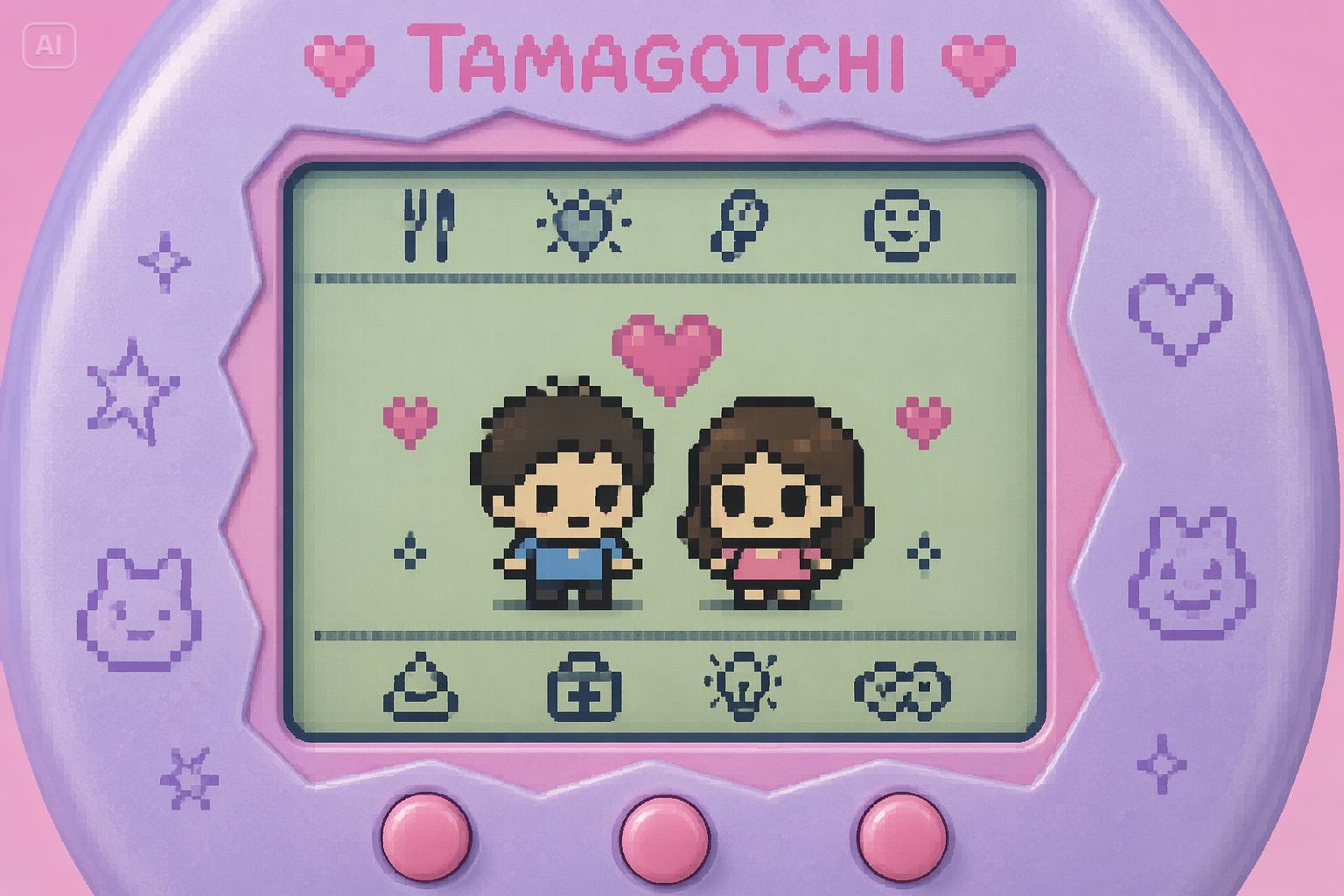 AI Tamagotchi สไตล์พร้อมภาพพื้นหลัง
