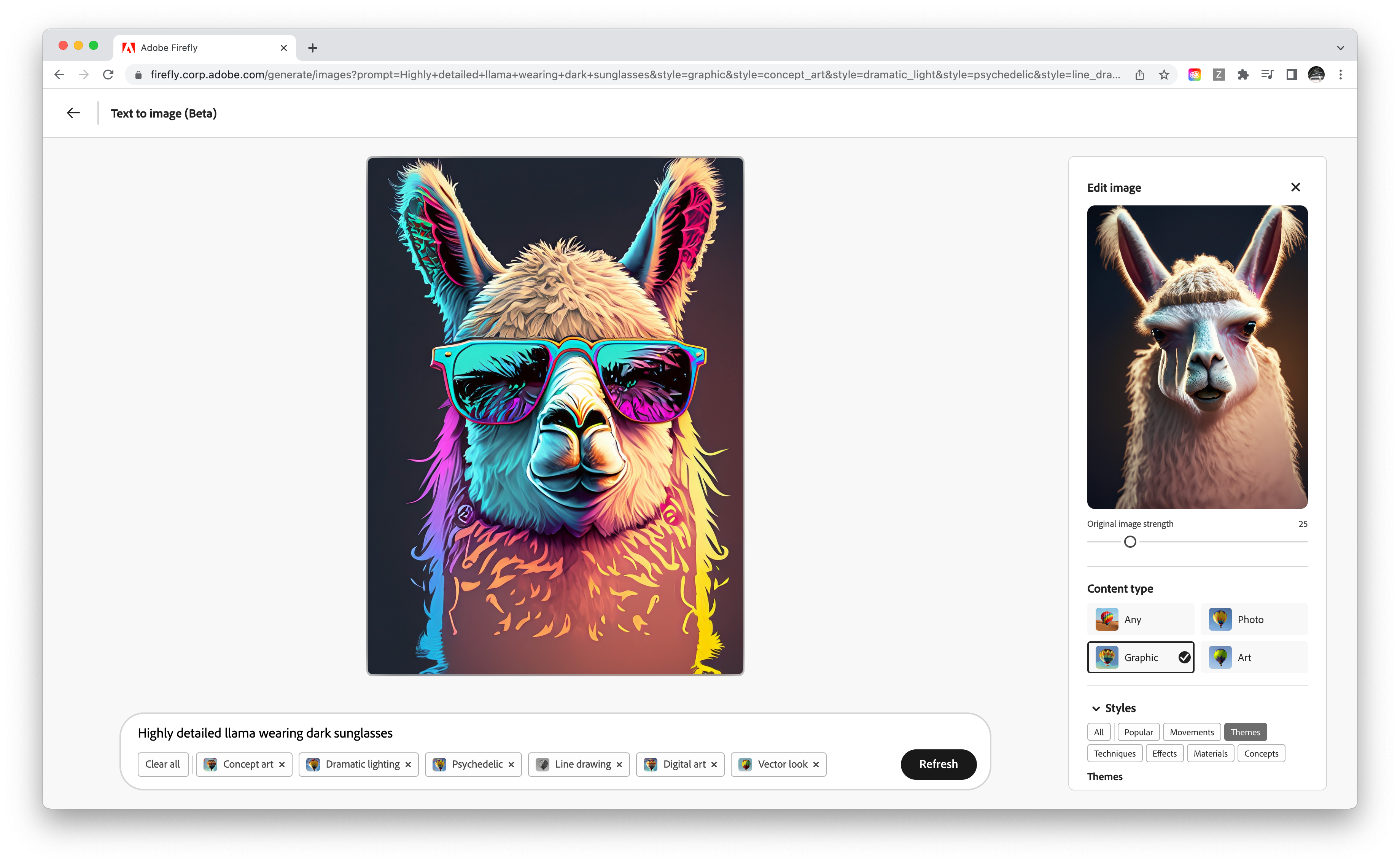 Interface of Adobe Firefly - a versatile AI image generator from text