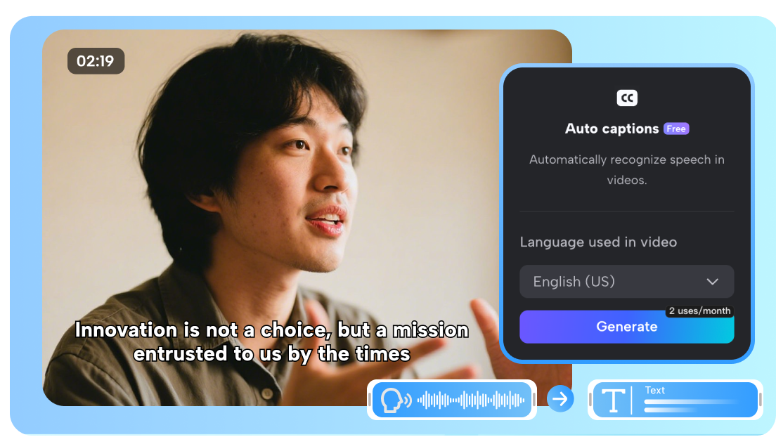 Αυτόματη αναγνώριση ομιλίας στο AI generator λεζαντών του CapCut Web