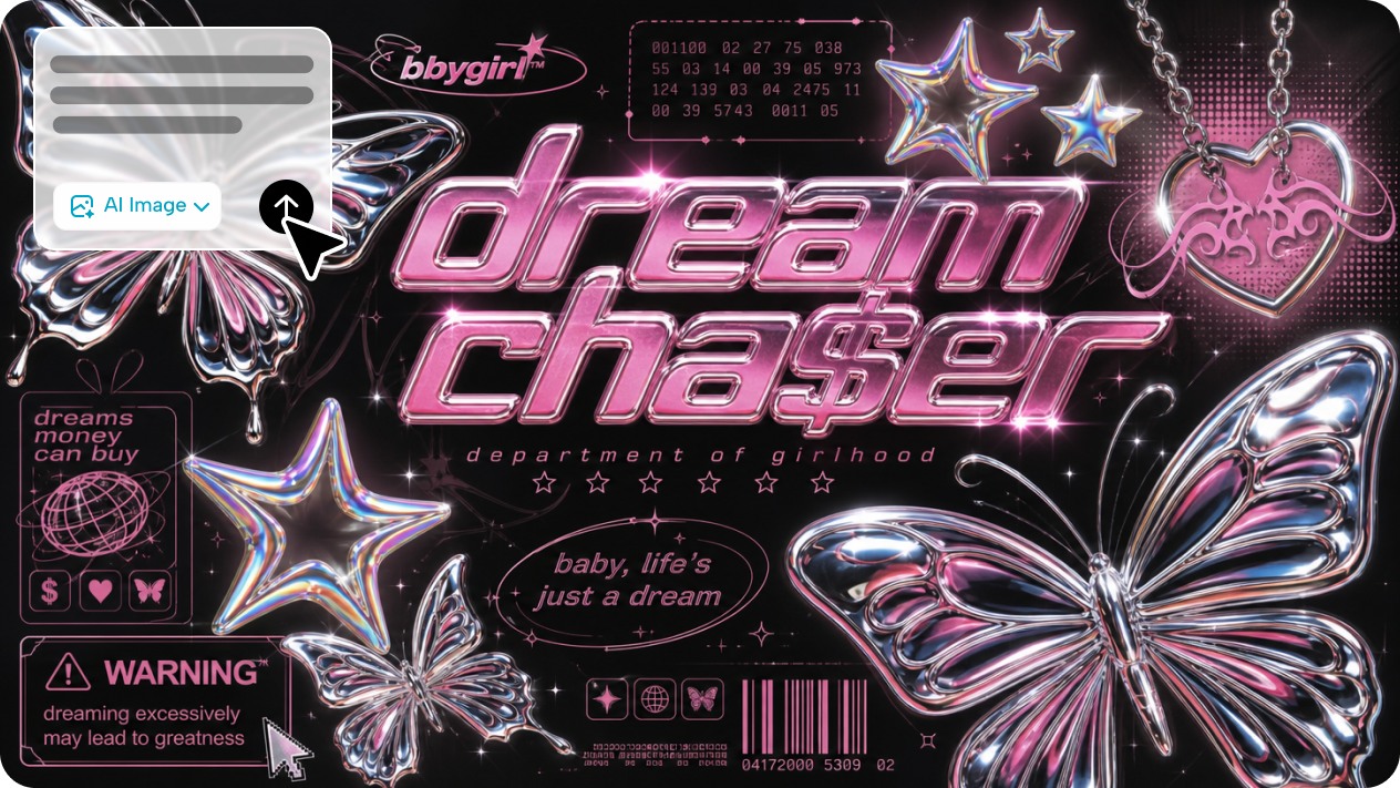Generate aesthetic Y2K graphic designs from text