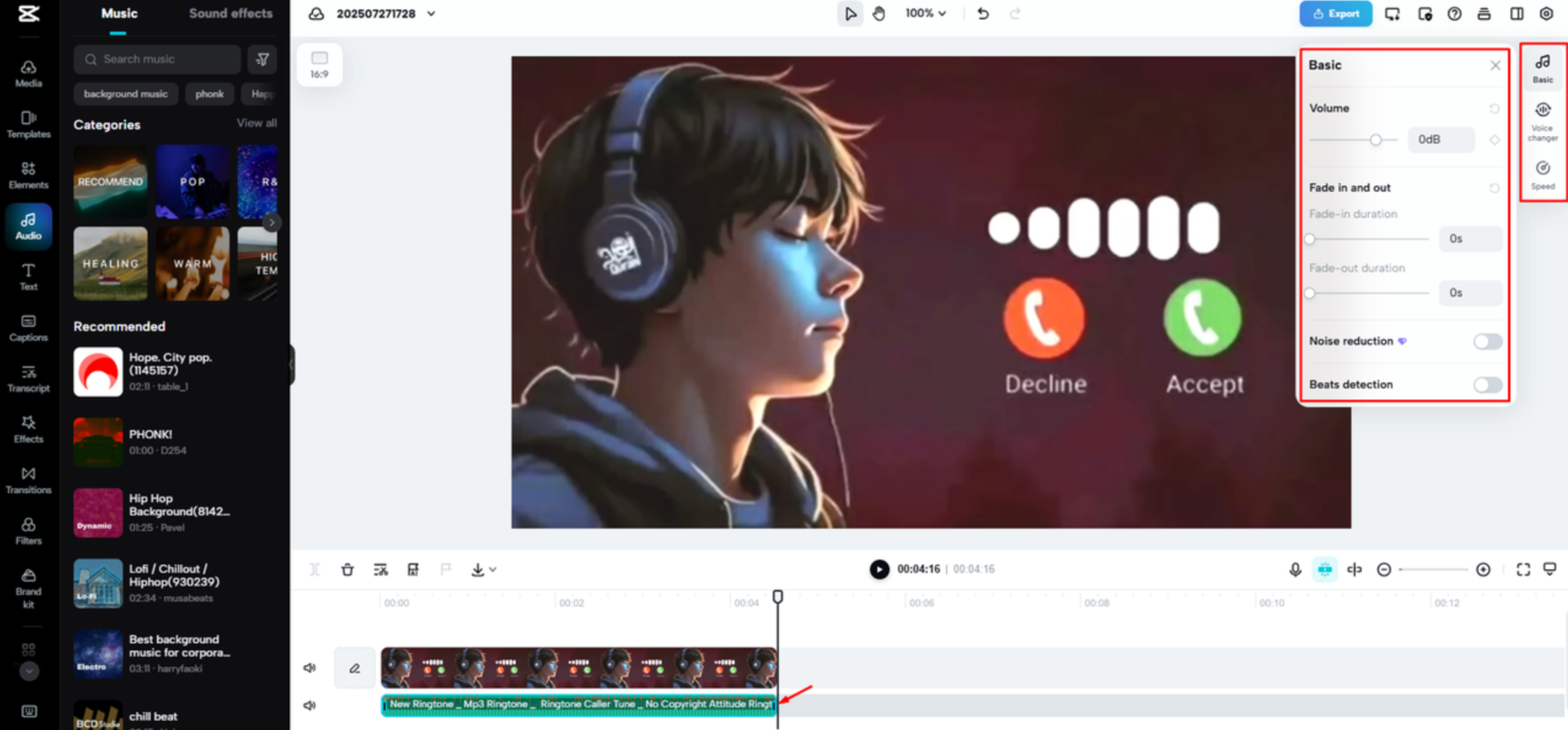 Extracting audio from video with CapCut Web