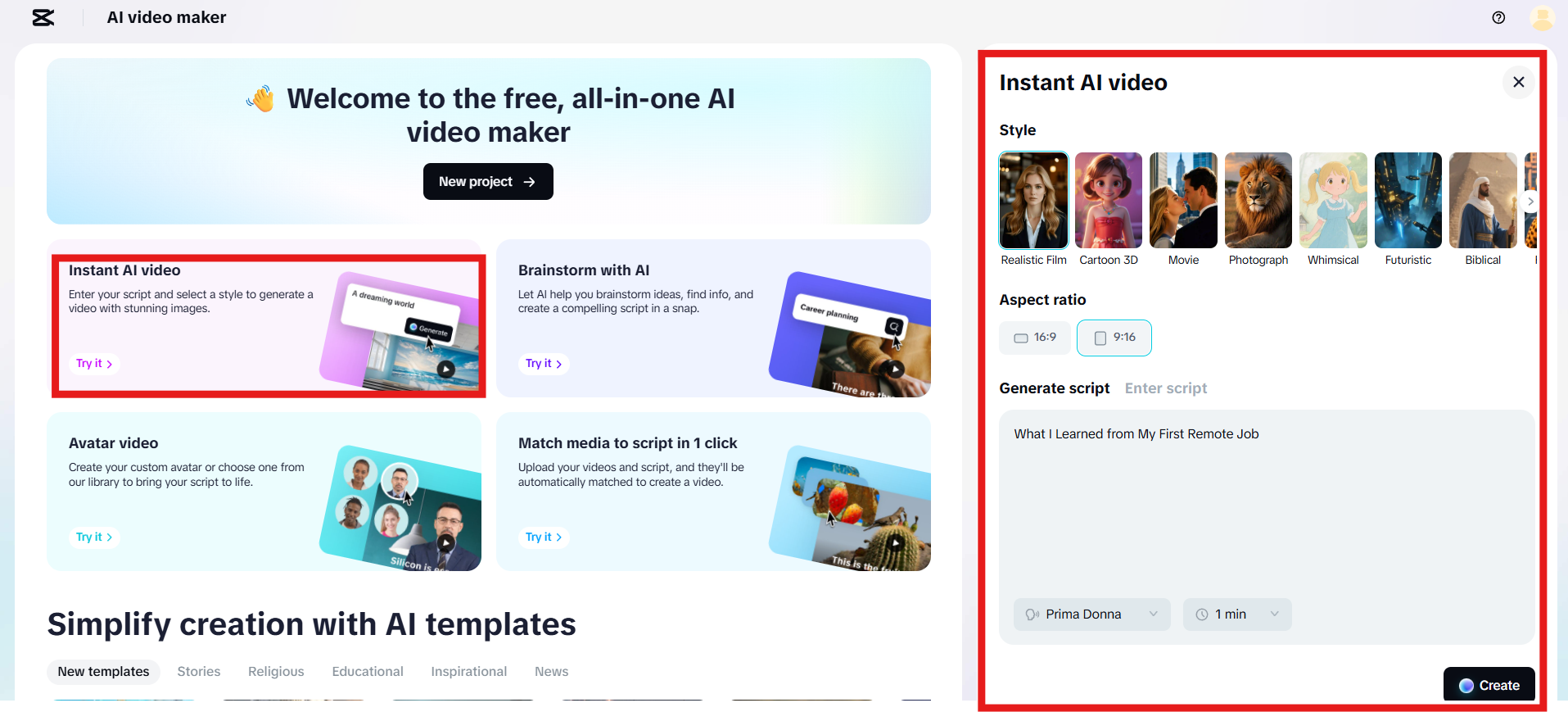 Enter script or generate with AI