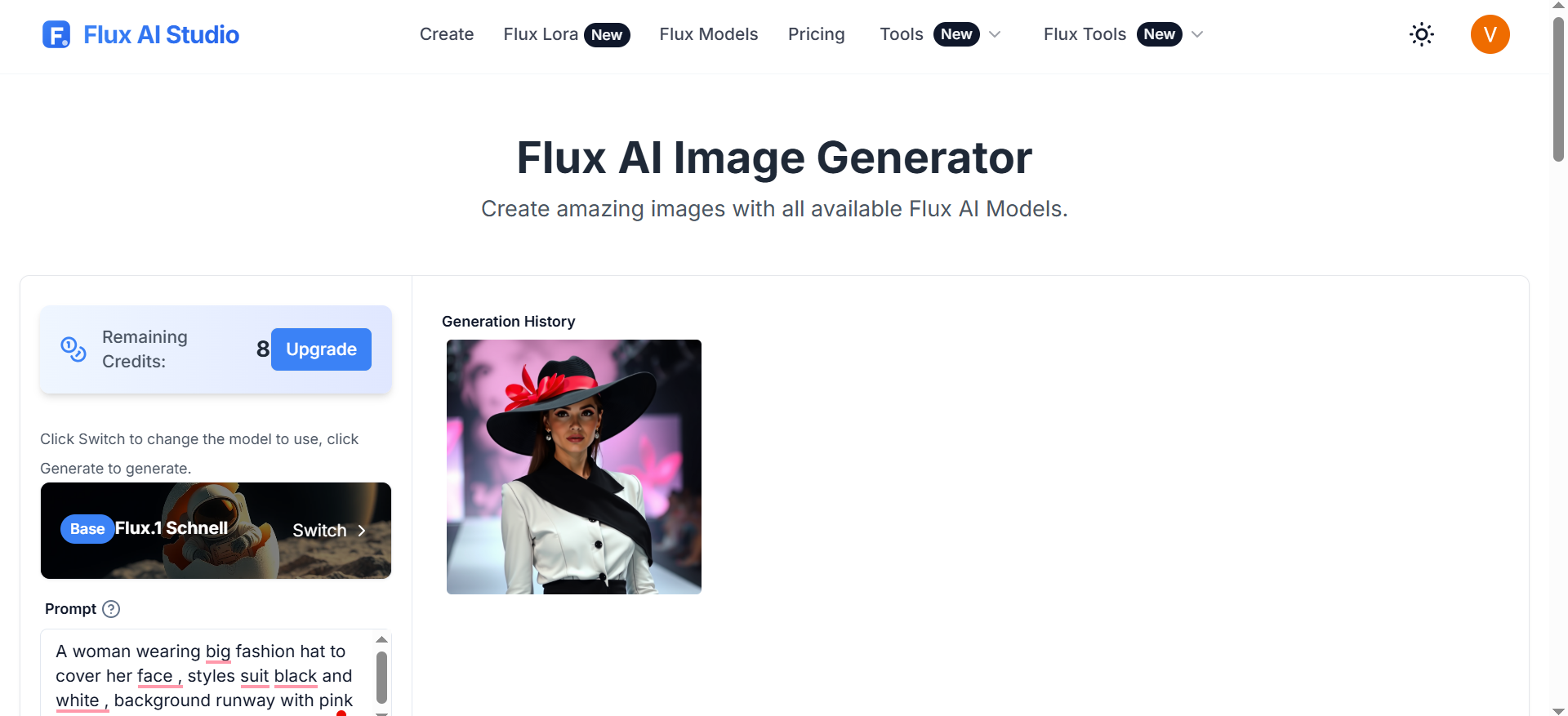 Flux AI Studio 'nun jeneratör arayüzü