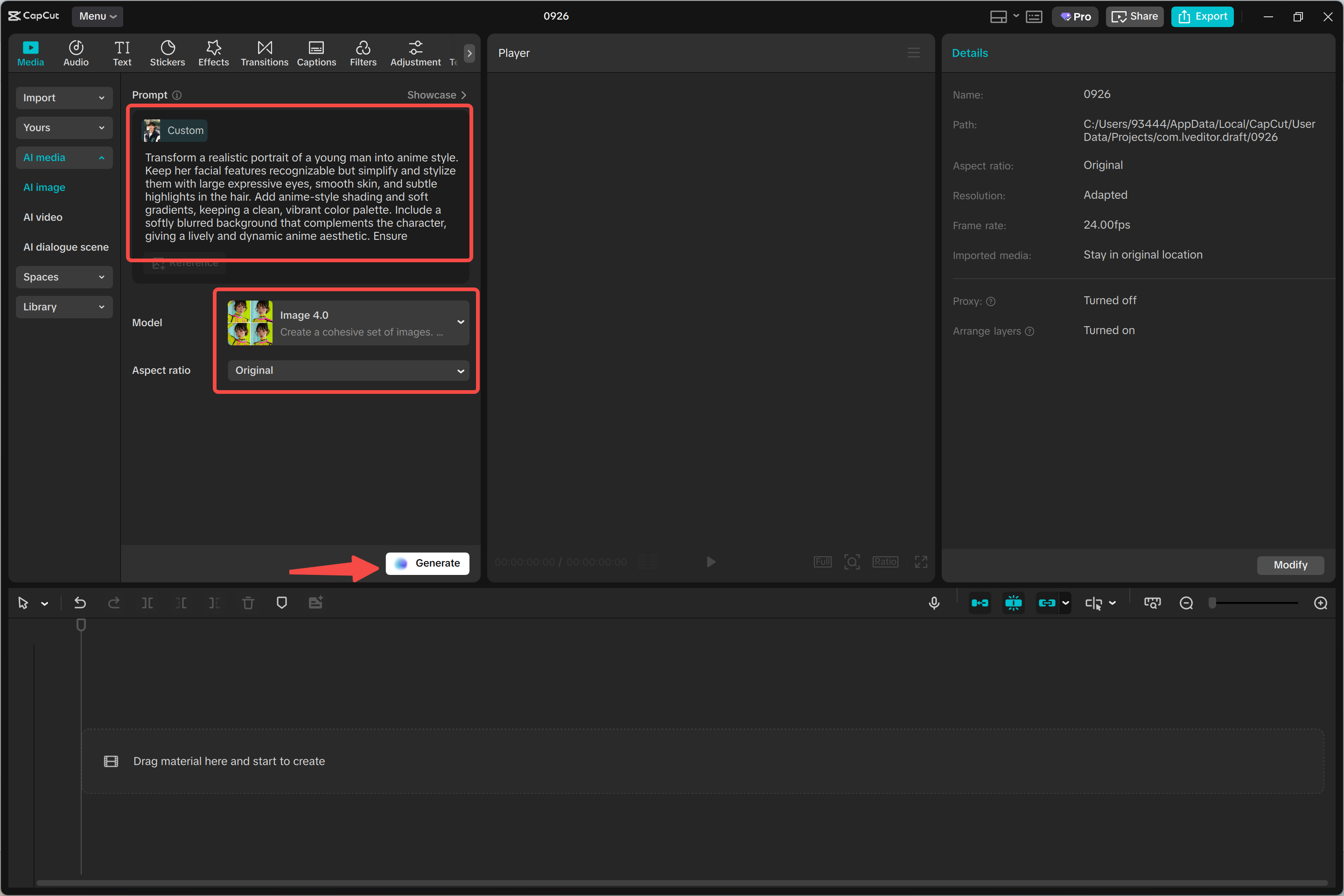Skapa en ny bild i CapCut