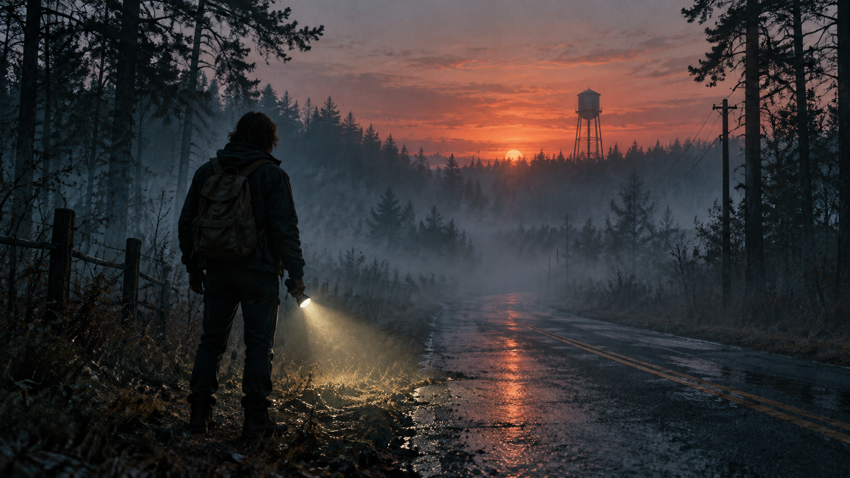 Foggy Forest Road example for how to Stranger Things aesthetic pictures