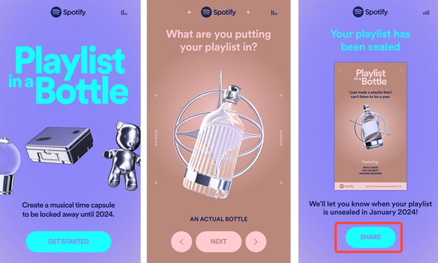 An easy way to share songs in a Spotify Bottle with friends
