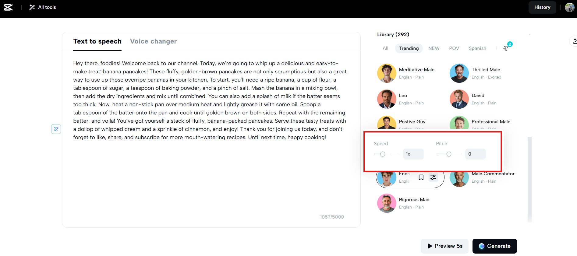 Customizable pitch and speed