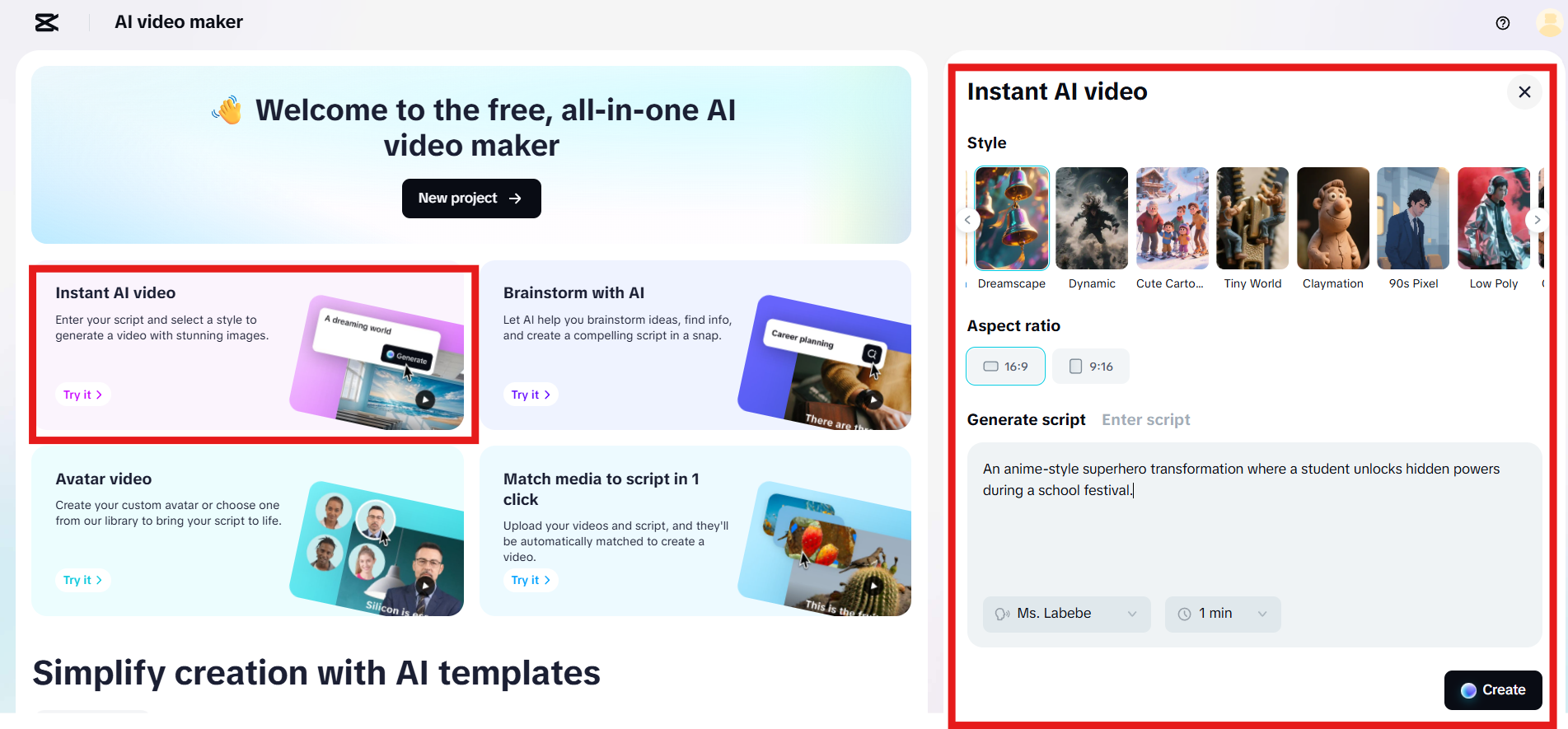 Skript eingeben oder mit KI erstellen