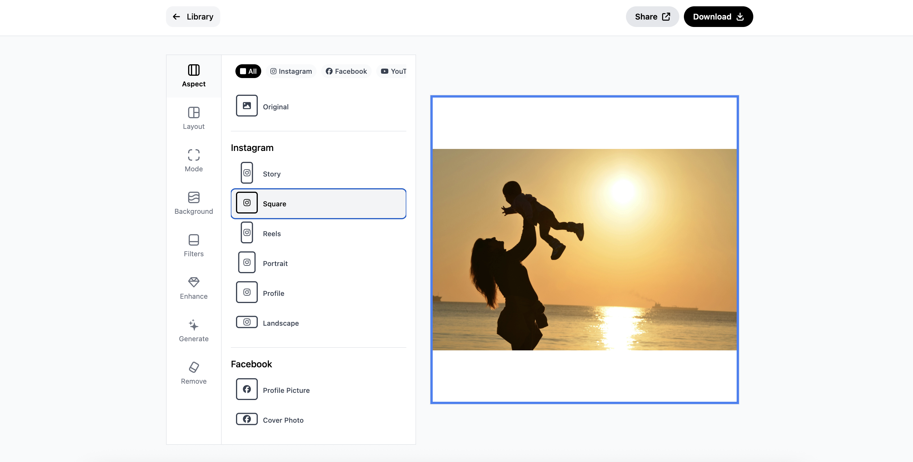 Instasize photo image resizer