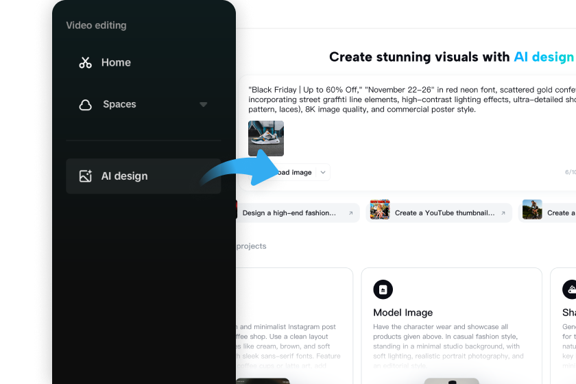 Γεννήτρια σχεδιασμού CapCut AI για δημιουργία banner Black Friday