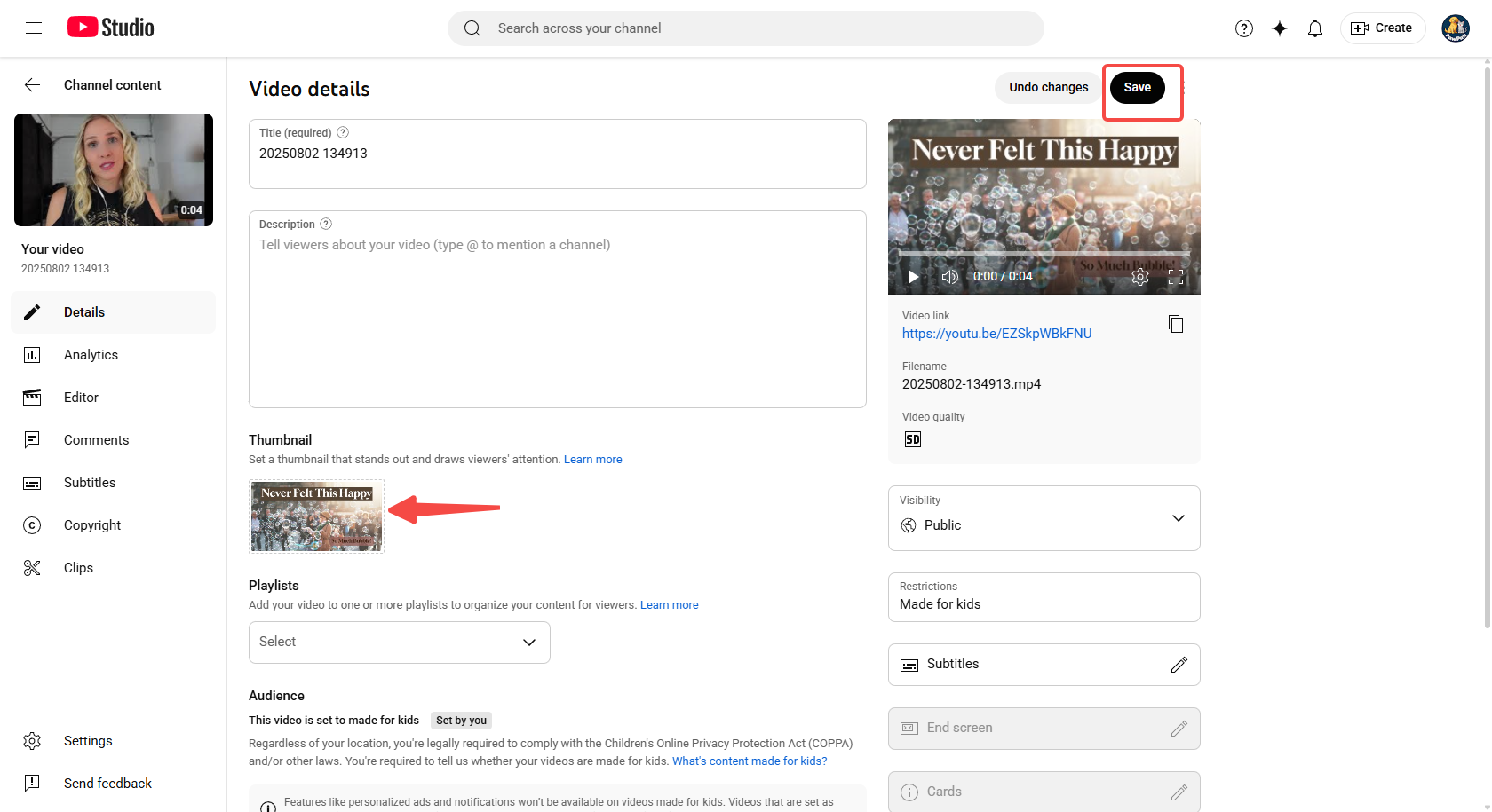 Save your thumbnail changes