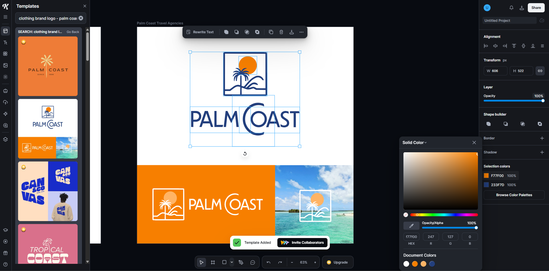 Choosing a logo template and customizing it