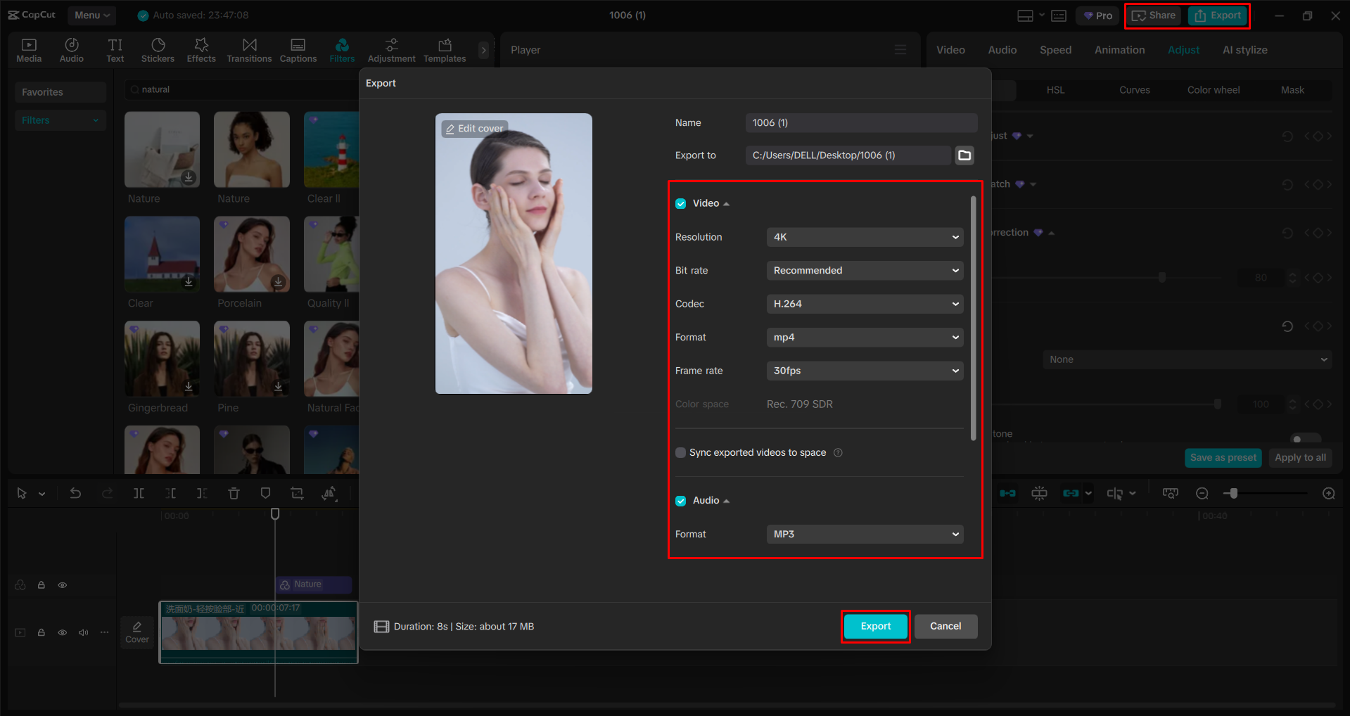 Exporting a video from the CapCut desktop video editor
