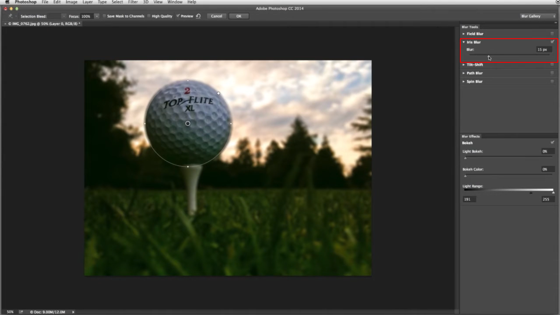 Adjust blur settings