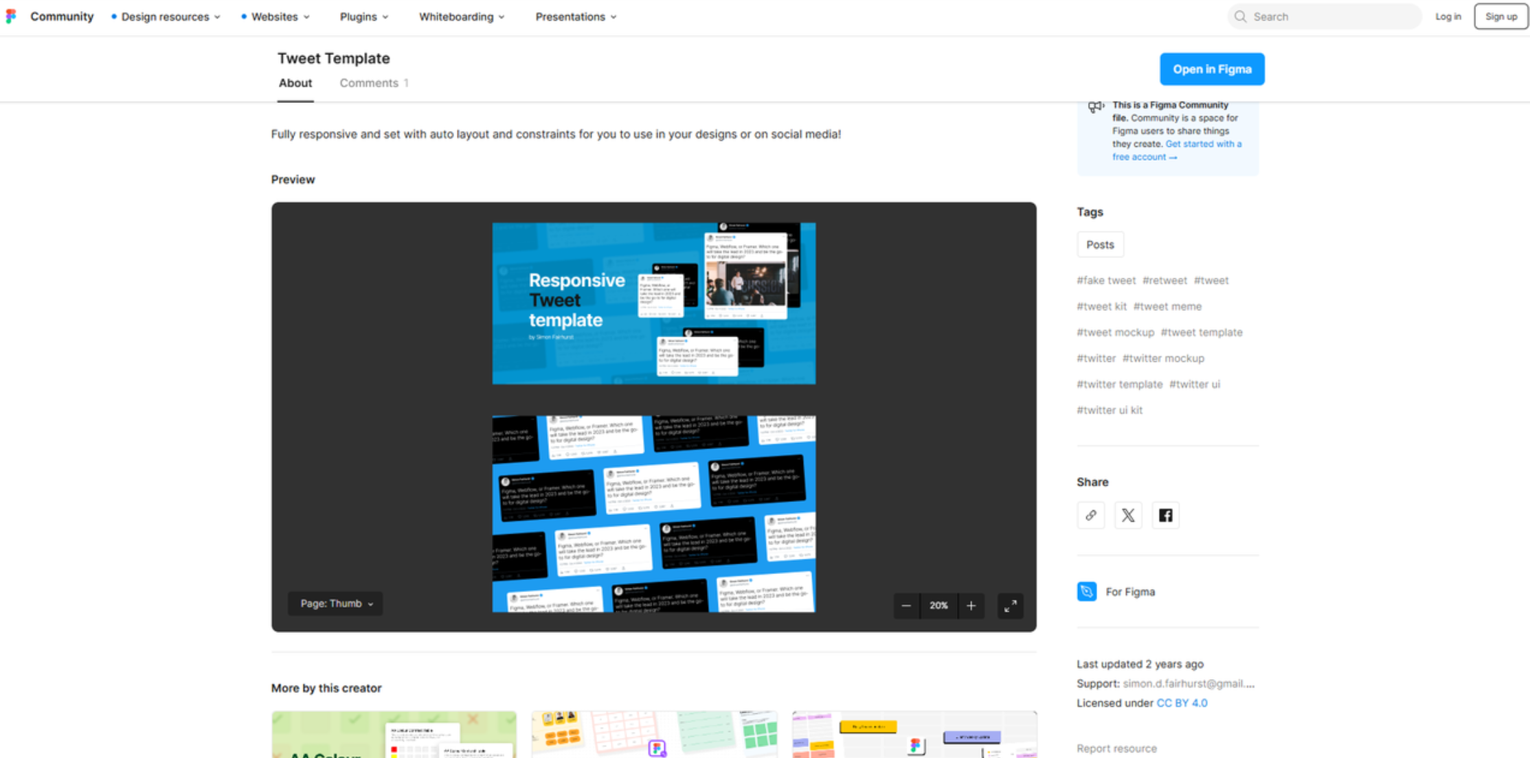 Interface of Figma - an online resource for Twitter post templates 