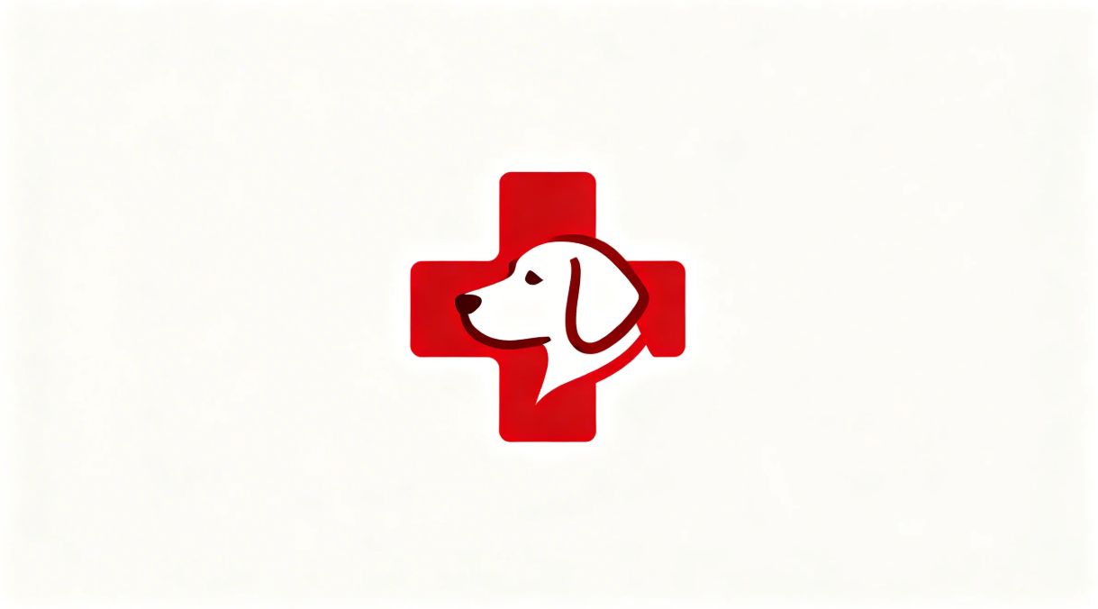 빨간 십자가 구조 로고가 있는 개 머리