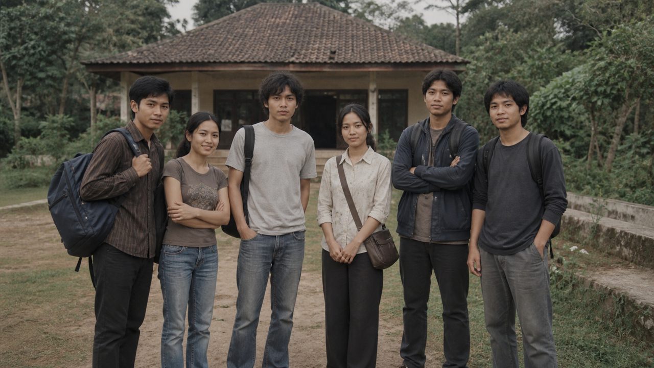 Fictional kkn desa penari real photo concept: copy and paste an analog group photo prompt