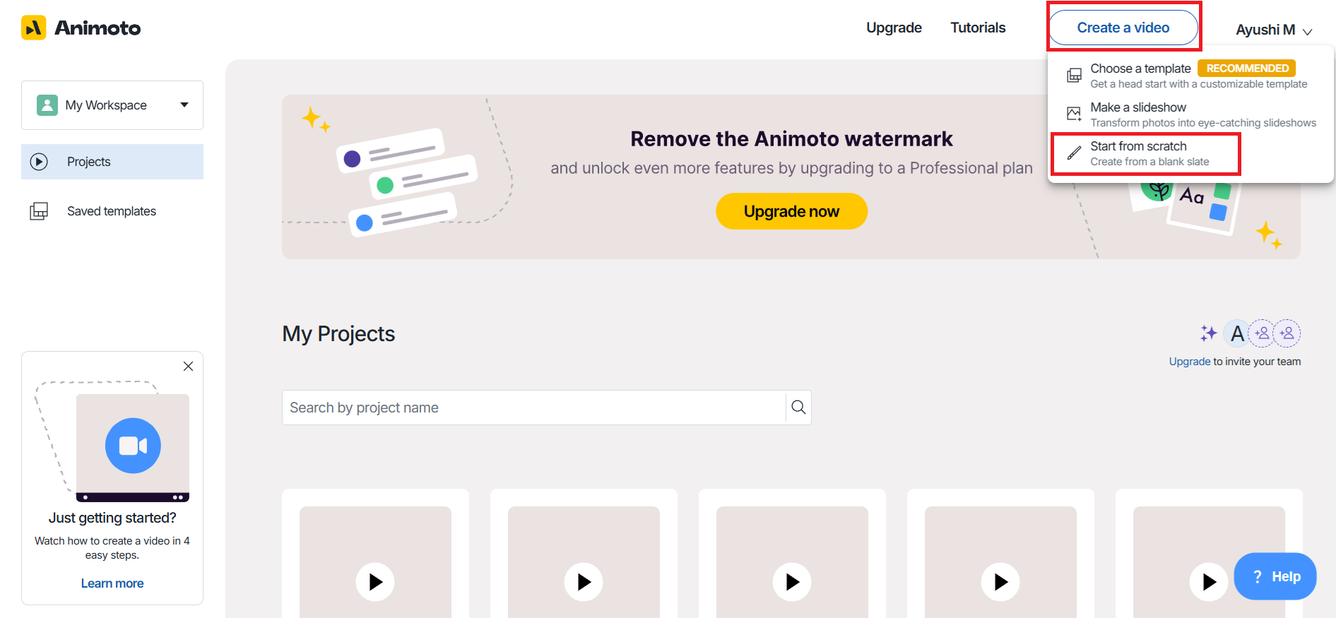 Start creating a video from scratch