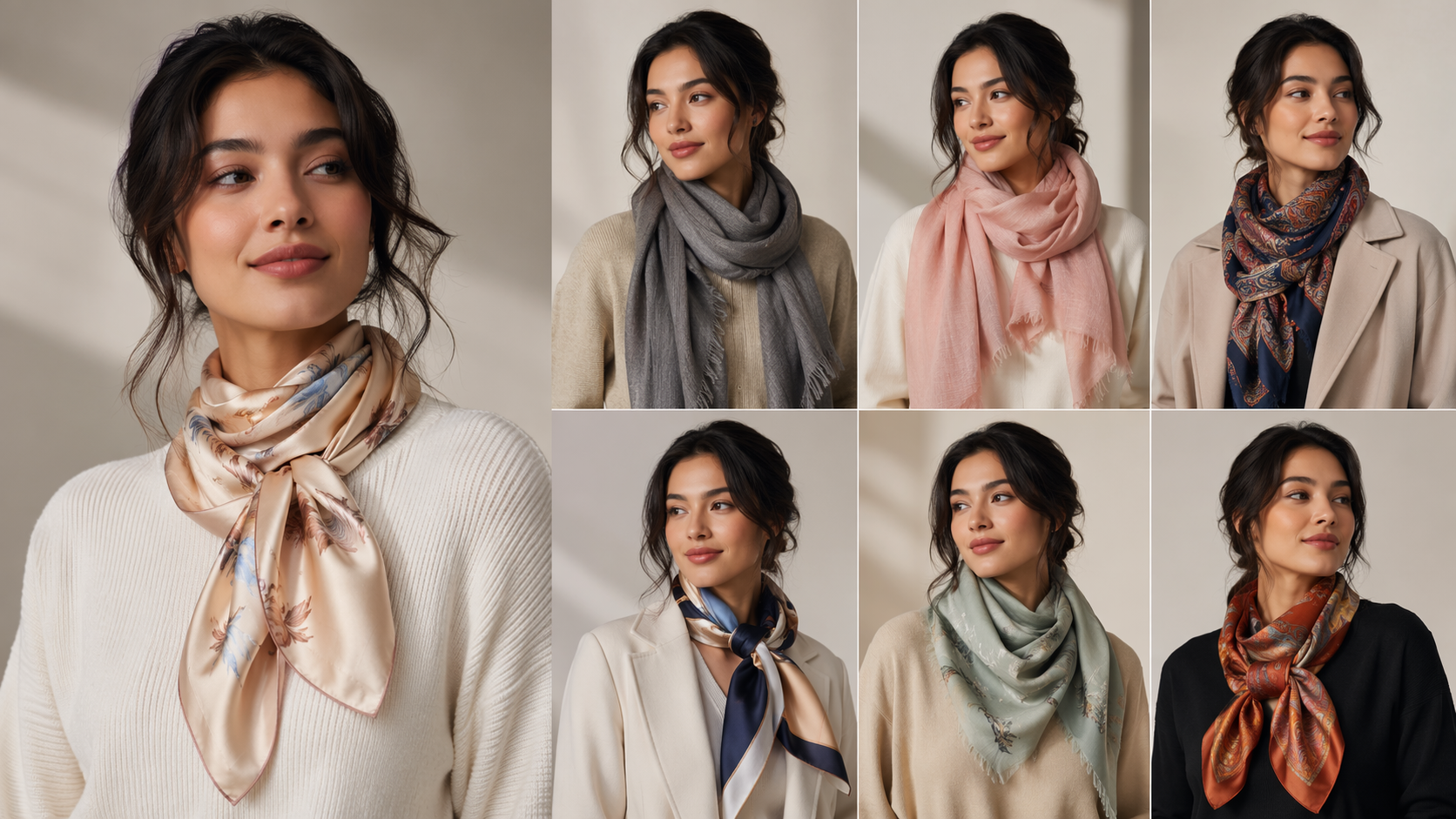Dreamina virtual scarf try on prompt example 1: Silk Neck Scarf