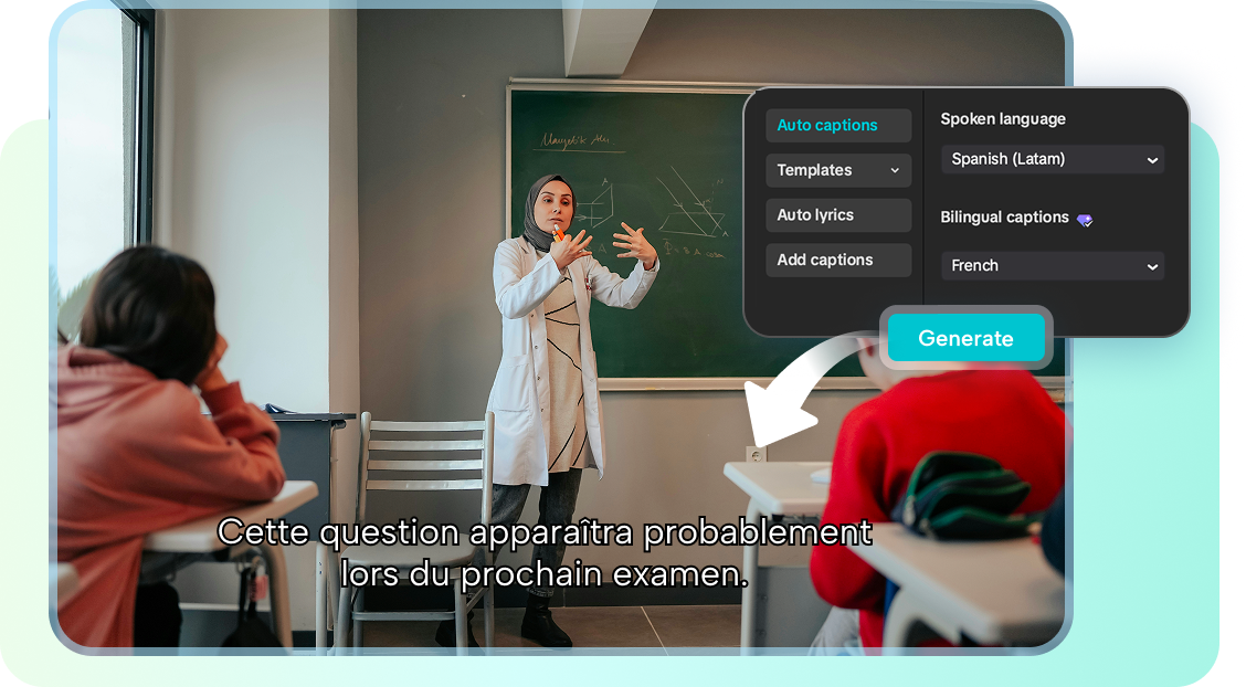 Translate Spanish to French using CapCut's bilingual caption generator