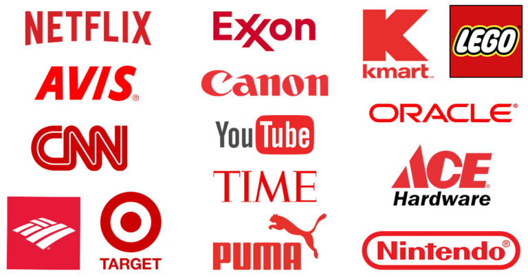 Red color logos of brands