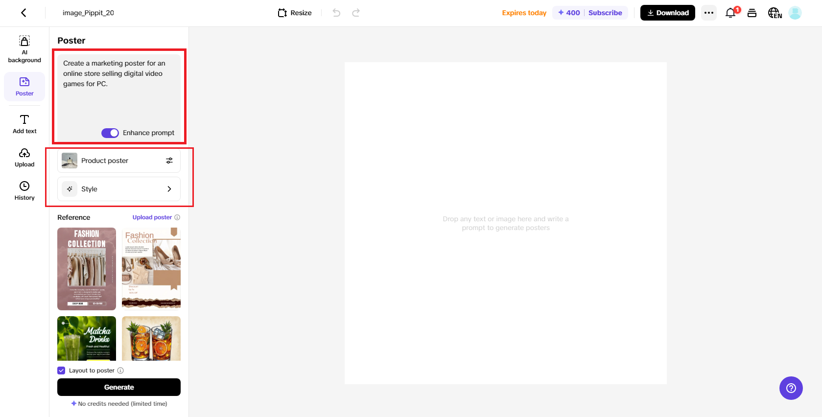 Enter your desired details and options