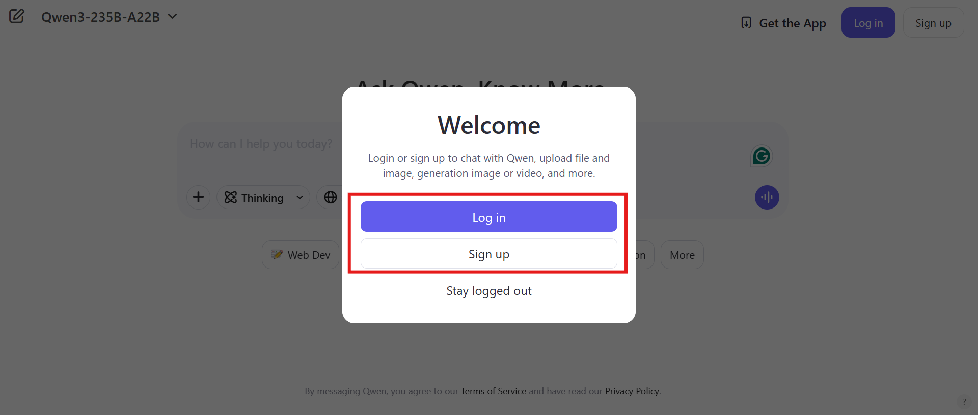 Log in to the Qwen account