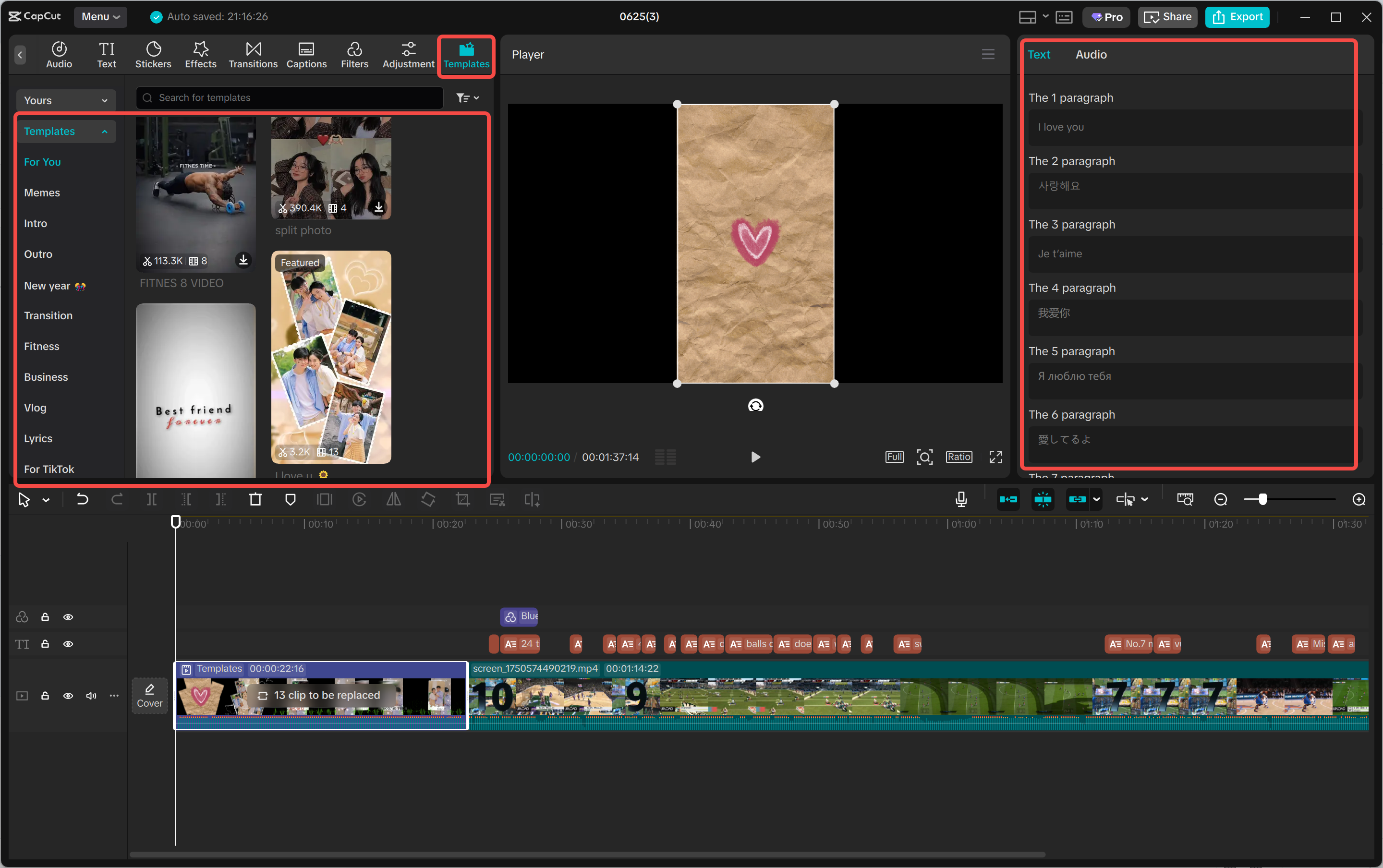 CapCut video editing interface with birthday video example