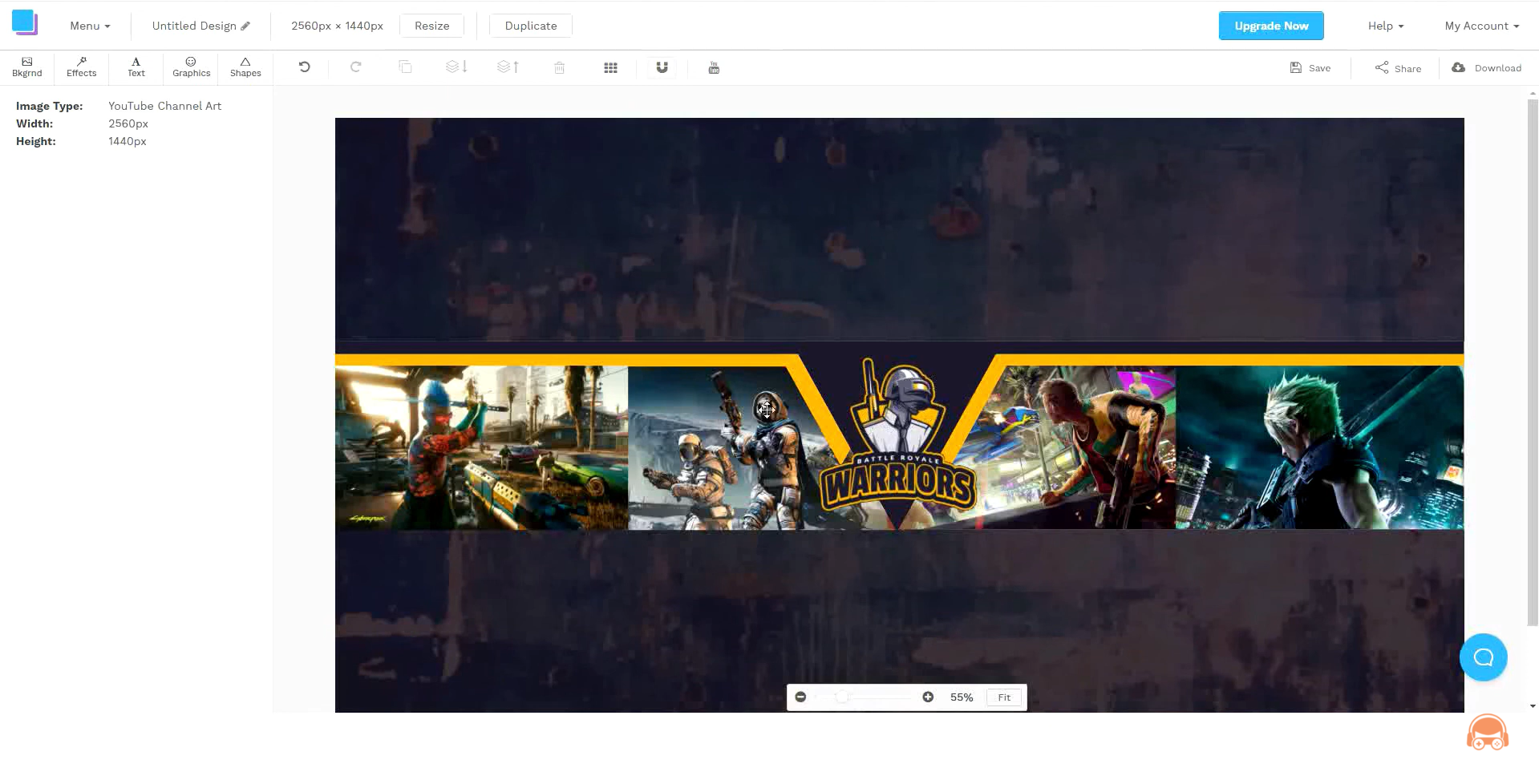 Interface of Snappa - the best online tool to create a gaming banner