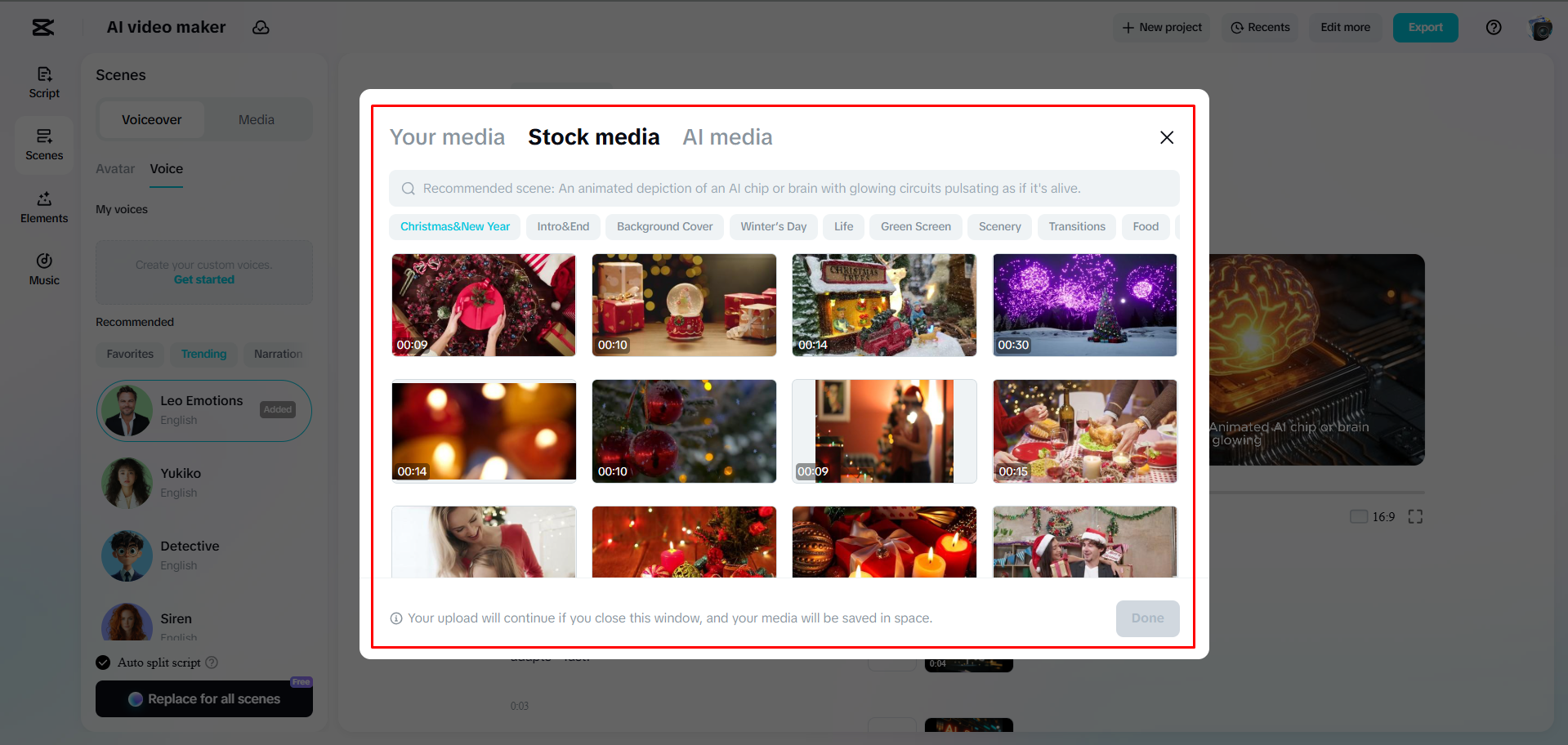 Ersatzmaterial in CapCut WebA